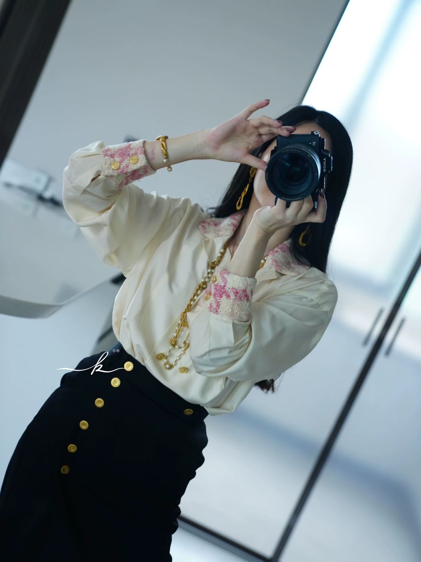 Chanel Chanel Vintage Cream Silk Pink Tweed Oversized CC Shirt FR40 Size M / US 6-8 / IT 42-44 - 7 Thumbnail