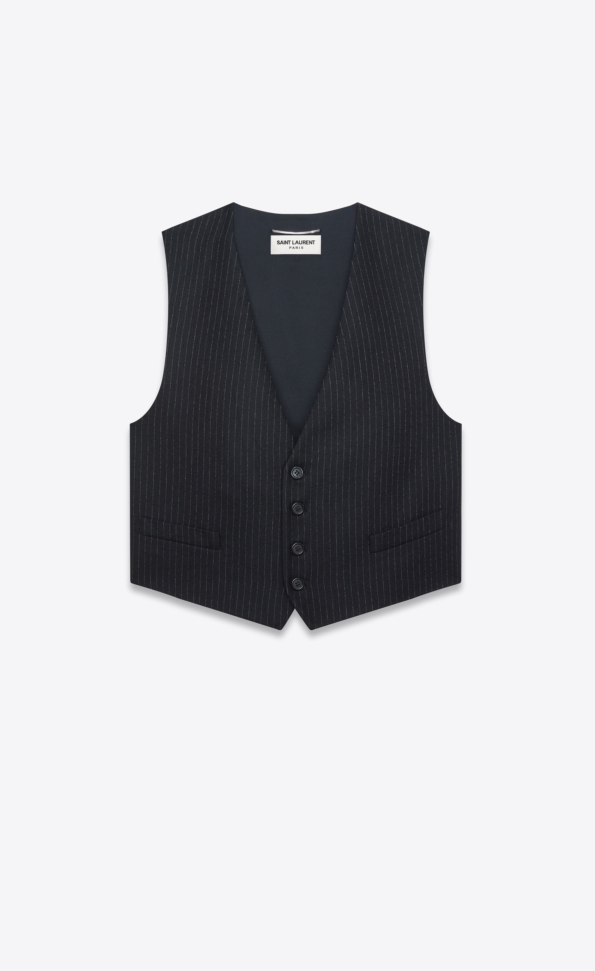 Saint Laurent Paris o1bcso1str0125 Vest In Striped Wool Flannel in Black Size US S / EU 44-46 / 1 - 1 Thumbnail