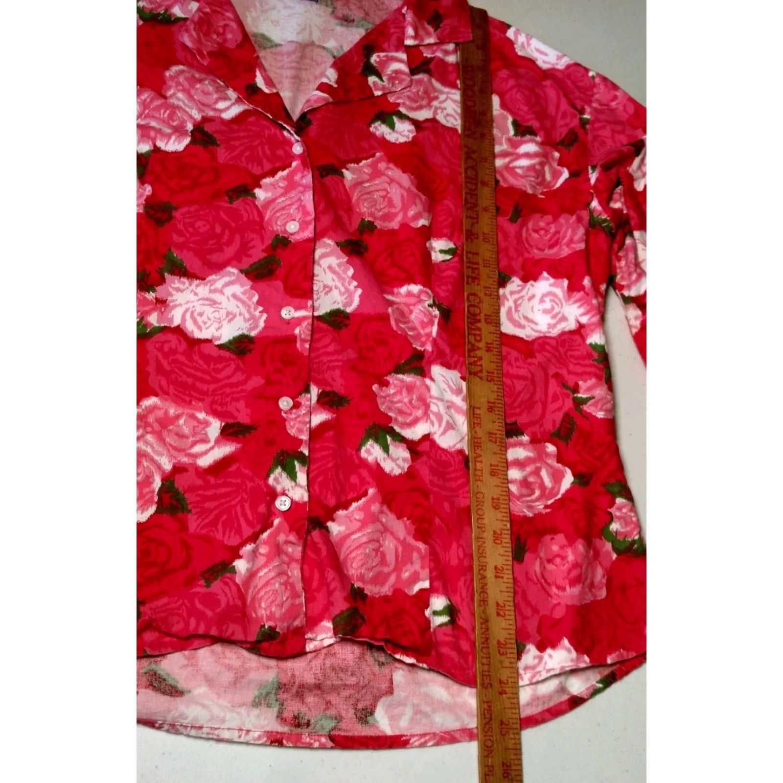 Vintage PINE CONE HILL FINE LINENS Floral Blouse XL Pink Red Roses Long Sleeve Button Front Ruffled Cuff Womens Size XL / US 12-14 / IT 48-50 - 6 Thumbnail