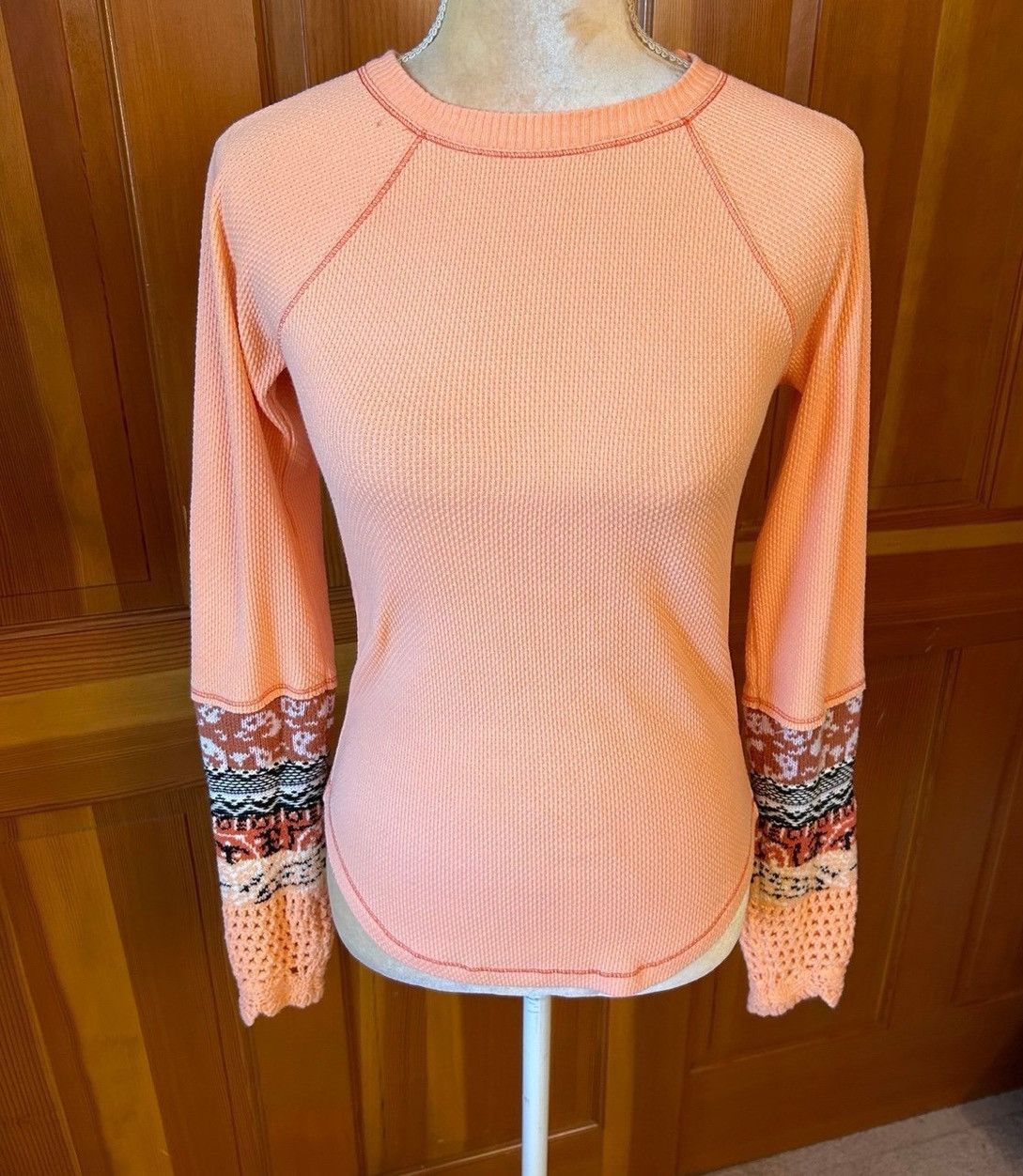 Free People NWOT, Free People Desert The Mix Cuff Henley Thermal Orange Size S / US 4 / IT 40 - 10 Thumbnail