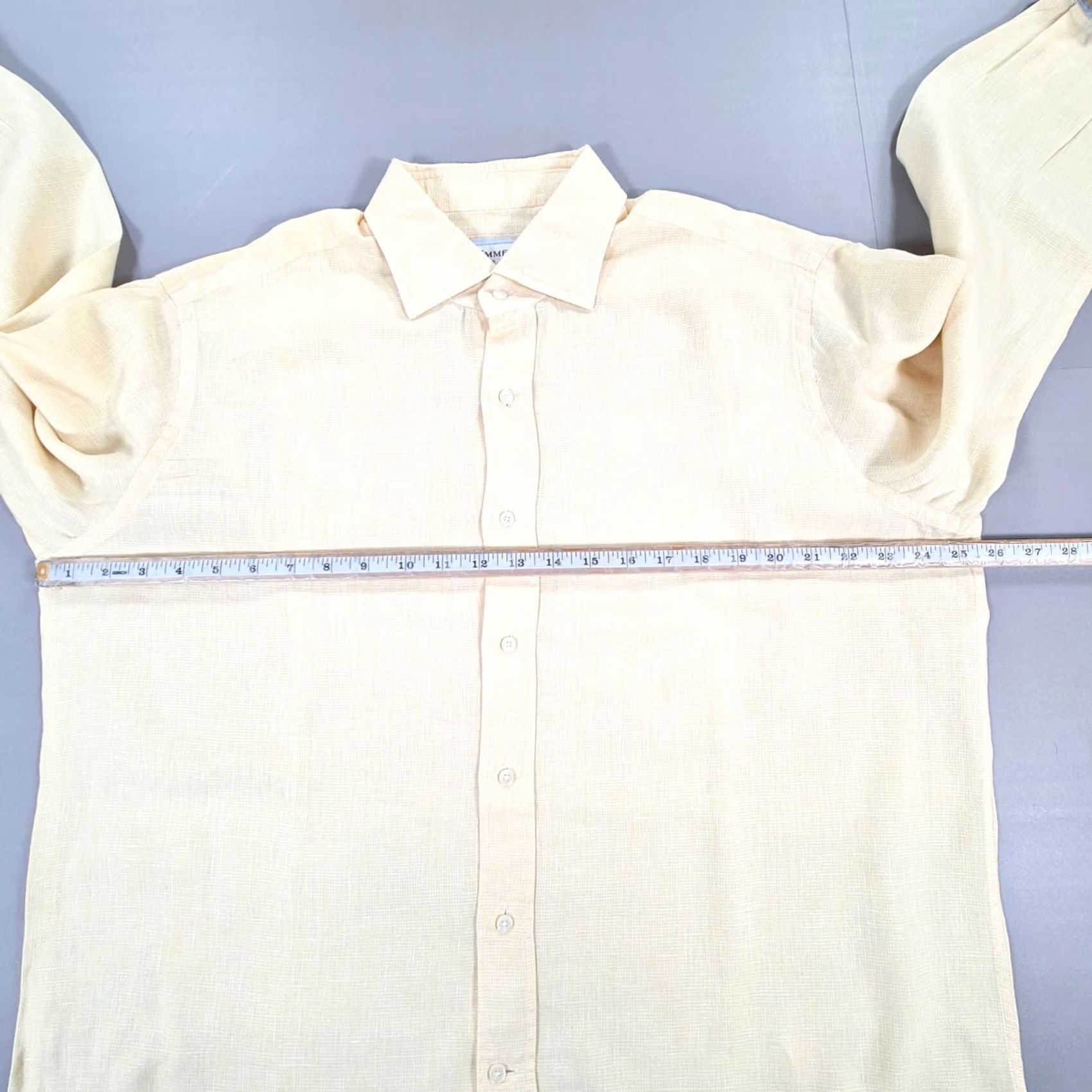 Emmett VINTAGE Emmett London Mens Shirt 17 Yellow 100% Linen Double Cuffs Button Up Size US XL / EU 56 / 4 - 7 Thumbnail
