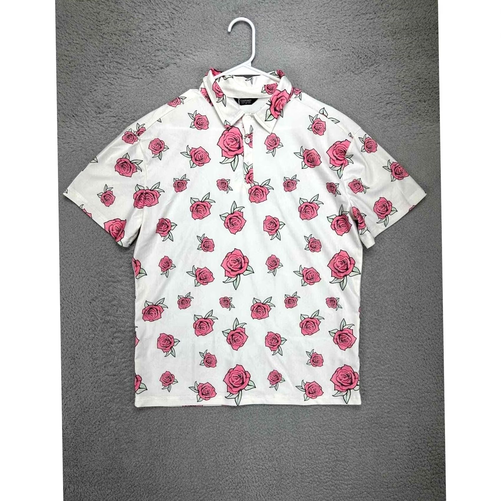 Vintage Coofandy Polo Shirt Mens Medium White Rose Pattern Casual Stretch Rugby NEW Size US M / EU 48-50 / 2 - 3 Thumbnail
