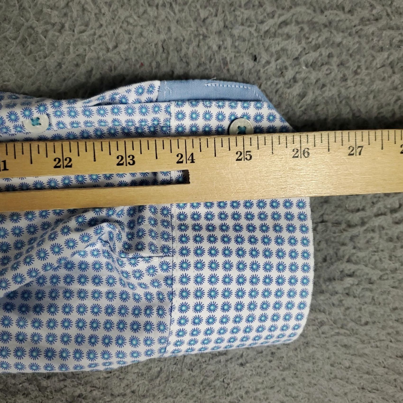 Vintage Penguin Shirt Mens 17 Blue White Geometric Dress Button Up Long Sleeve Size 46R - 7 Thumbnail