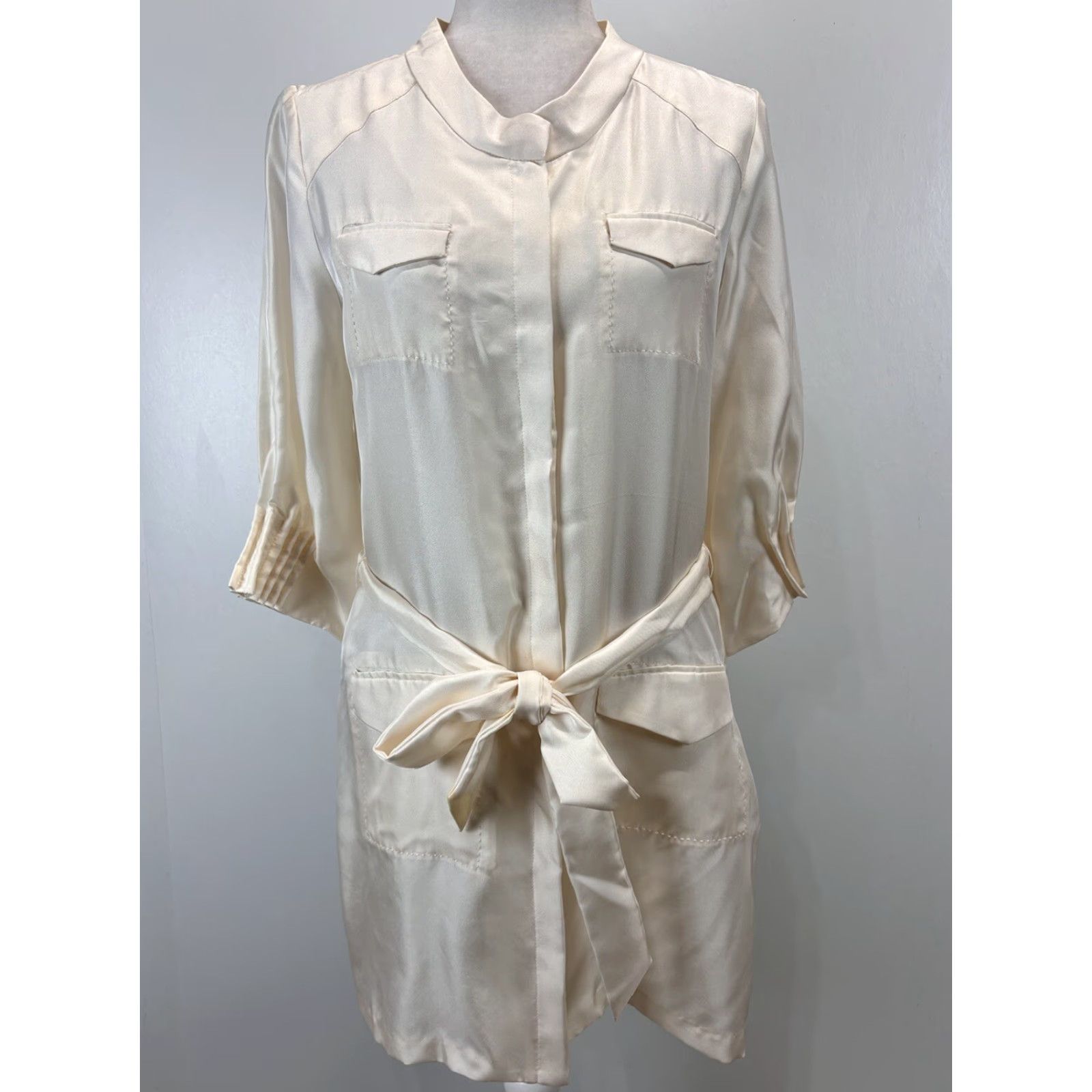Vintage VINTAGE Eva Khurshid Silk Shift Dress Women’s Size 10 Ivory Short Sleeve Pockets Party Summer Size L / US 10 / IT 46 - 5 Thumbnail