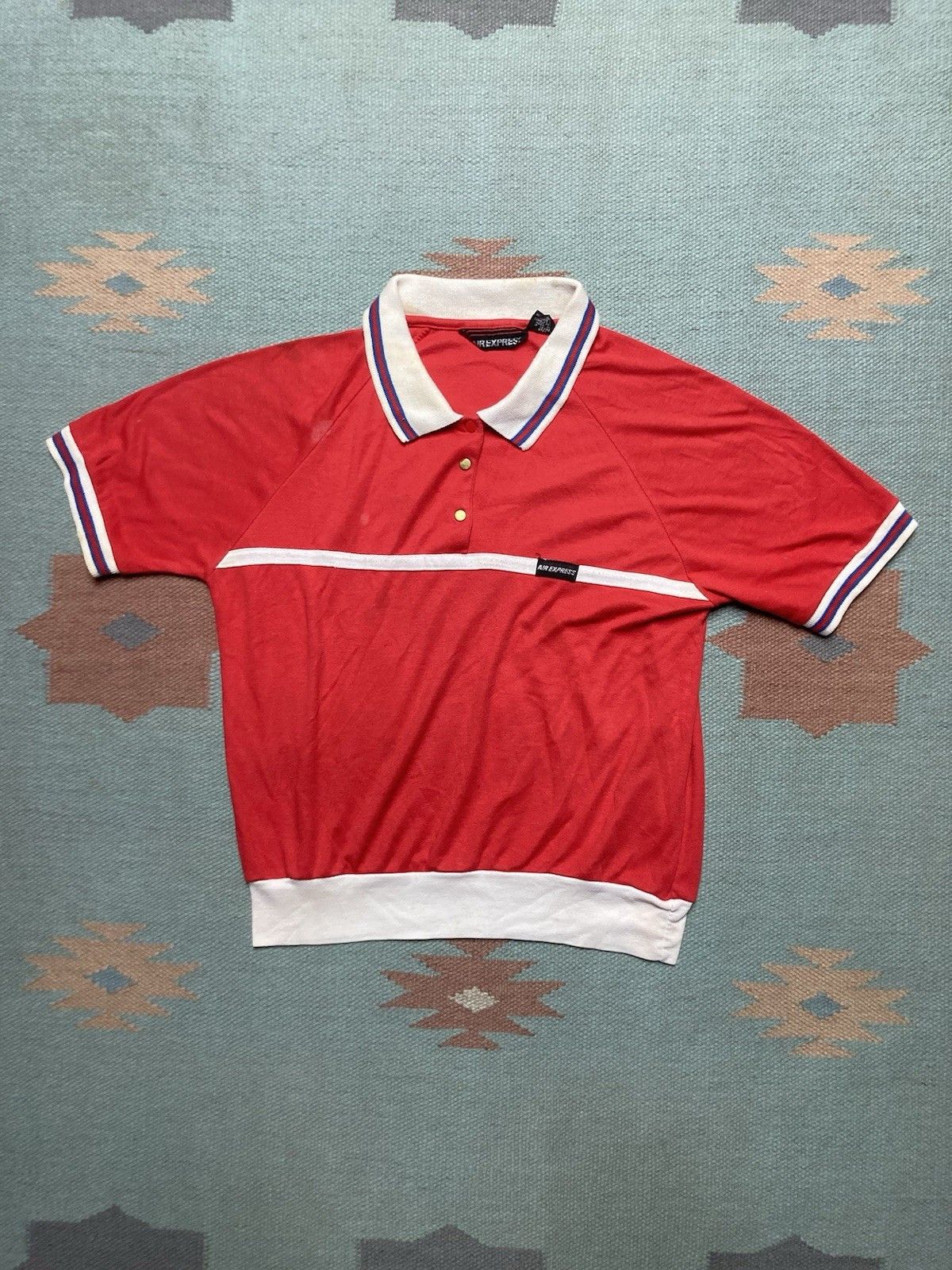 Vintage Vintage 70s polo shirt soft red white boxy cropped large Size US L / EU 52-54 / 3 - 1 Thumbnail