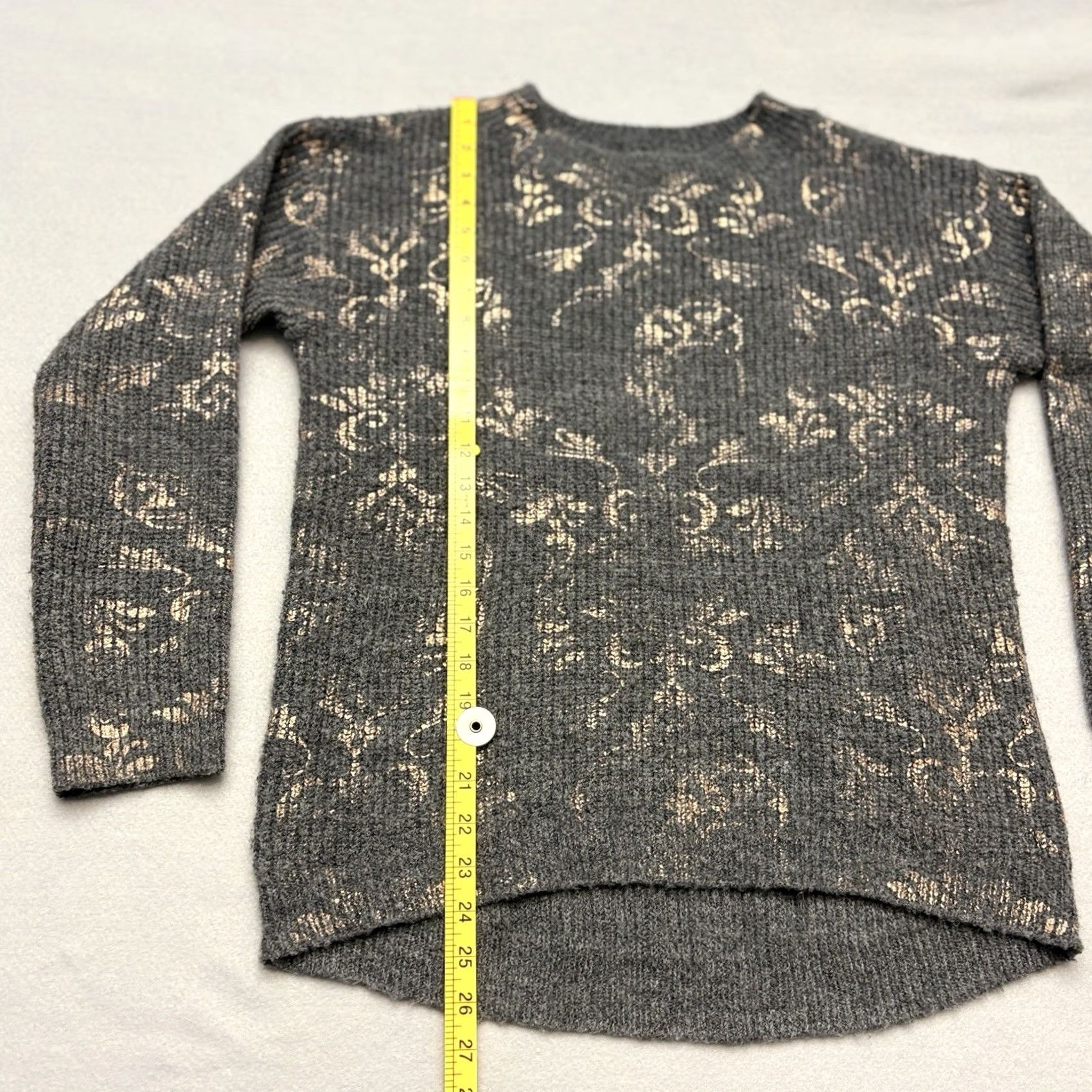 Vintage Revolve Stitches & Stripe Sweater S Gray Rose Gold Foil Print Crewneck Hi Low Pullover Women Size S / US 4 / IT 40 - 8 Thumbnail