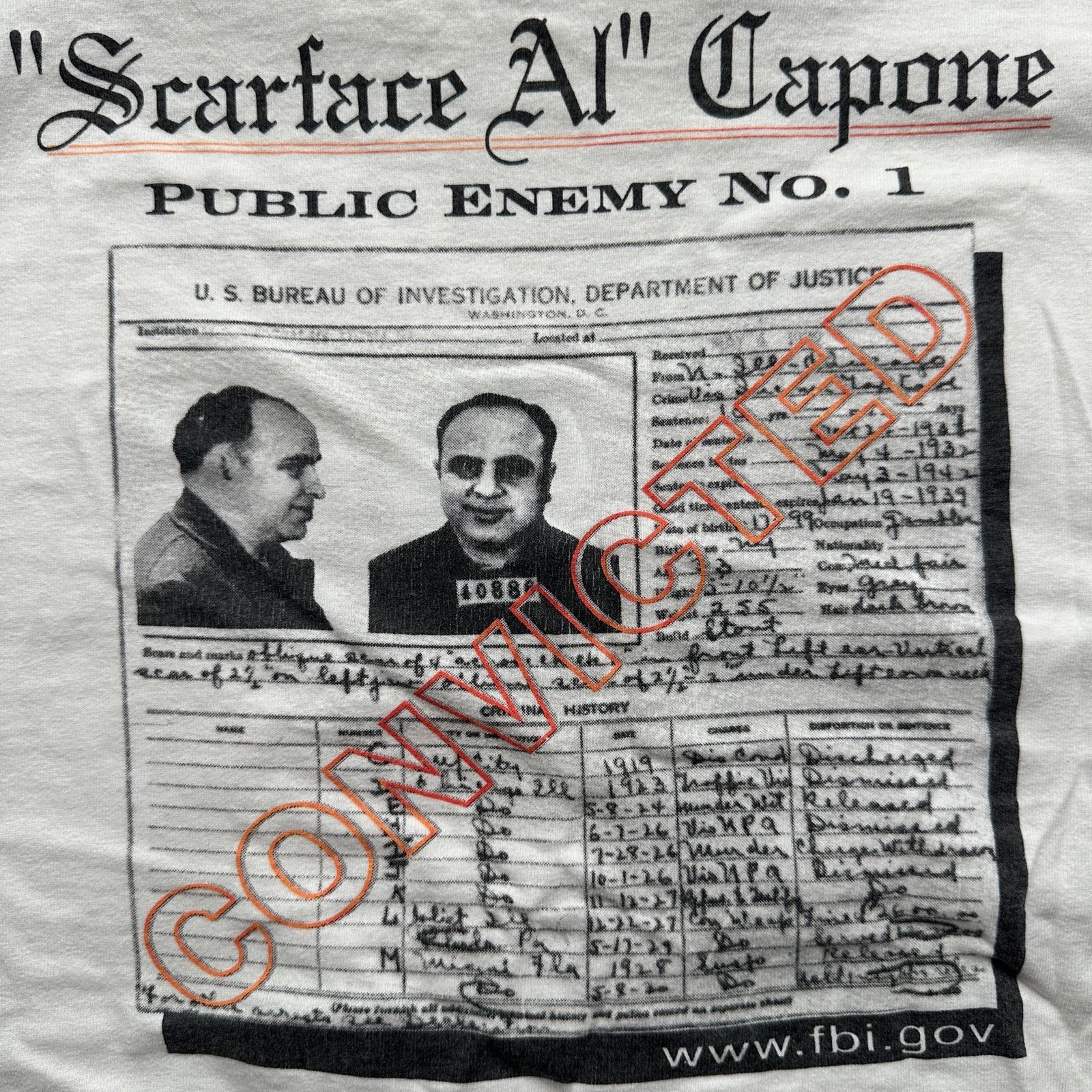 Lee VTG 90s FBI Most Wanted Scarface Capone Mugshot T-Shirt XXL Size US XXL / EU 58 / 5 - 2 Thumbnail