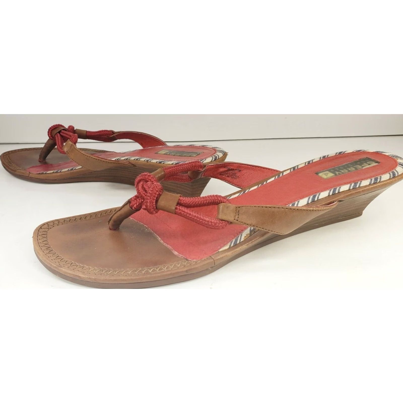 Sperry Sperry Top-Sider Women's Wedge Sandal Size 10M Red Slip On Non-Marking Thong Casual Rope Work Size L / US 10 / IT 46 - 3 Thumbnail
