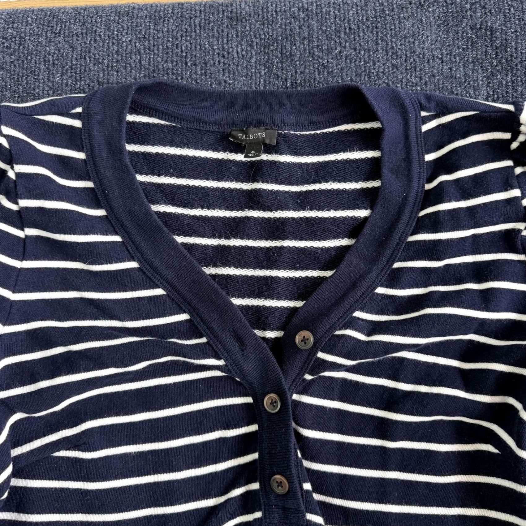 Talbots VINTAGE Talbots Sweater Dress Womens M Blue Striped Knit V Neck Button Long Sleeve Size M / US 6-8 / IT 42-44 - 2 Thumbnail