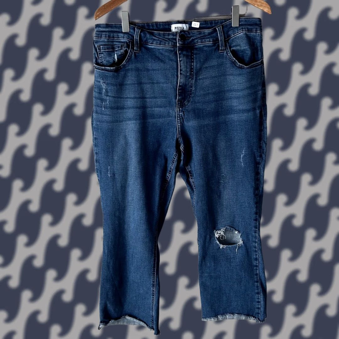 Pistola Pistola High Rise Cropped Jeans 18W Medium Wash Distressed Raw Hem 5-Pocket Denim Women Adults Boys Girls Mens Size 40" / US 18 - 1 Thumbnail