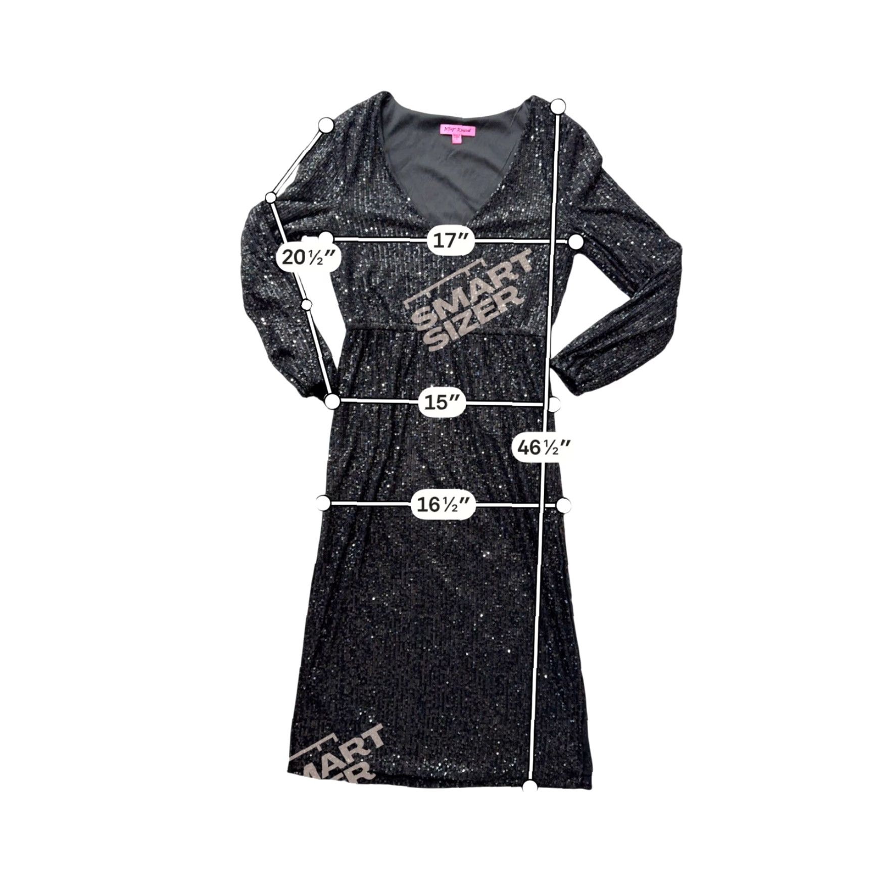 Betsey Johnson Black Sequin V Neck Long Sleeve Midi Dress Small