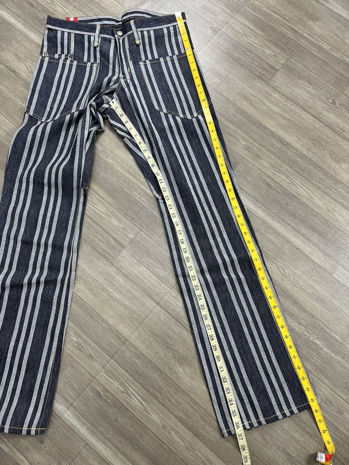 Japanese Brand Vintage Blue Way Japan Striped Indigo Denim Flared Jeans Size US 33 - 20 Thumbnail