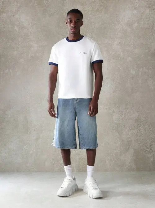 Jean Washed Y2k Shorts Jorts jeans Stripe Size US 30 / EU 46 - 4 Thumbnail