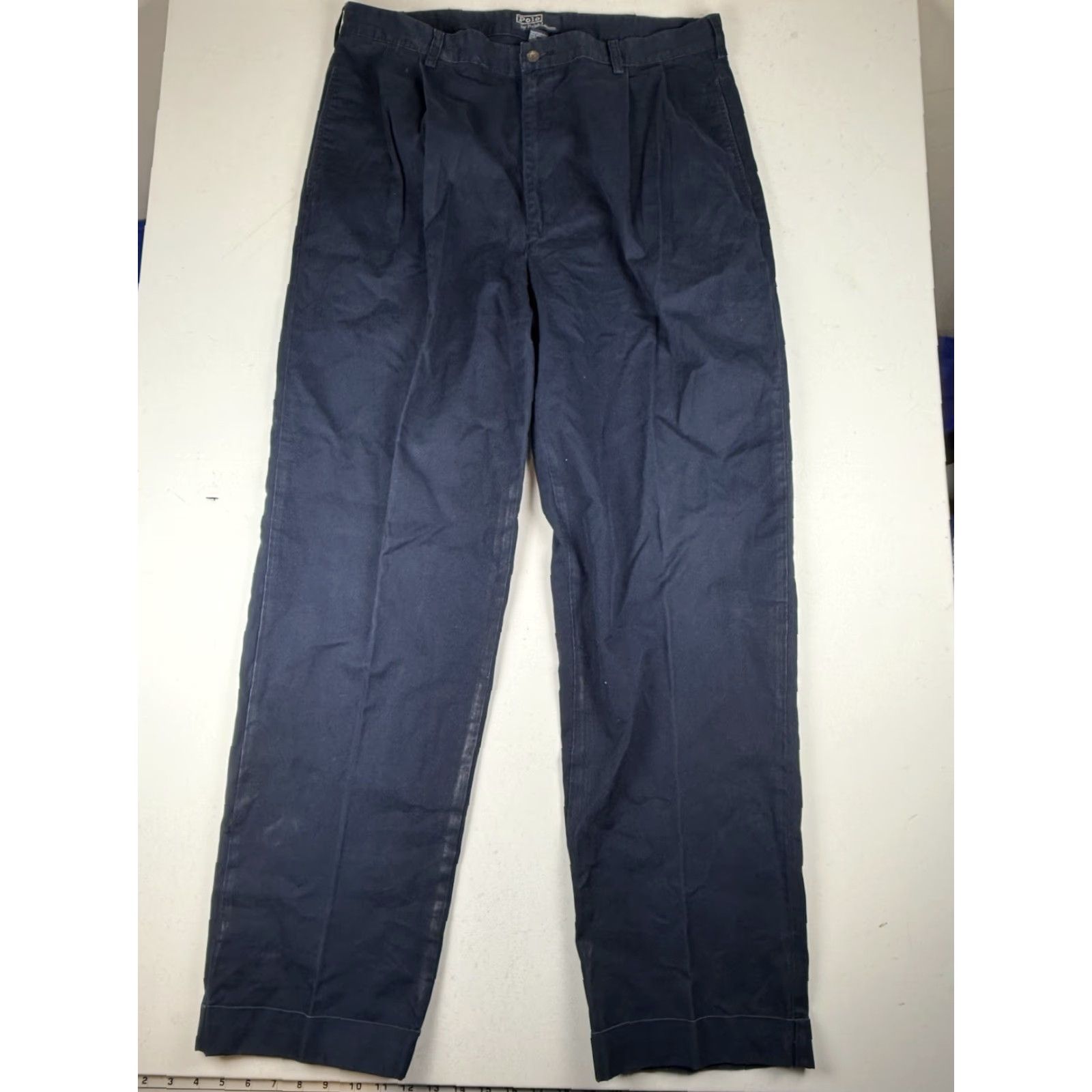 Polo Ralph Lauren VINTAGE Polo Ralph Lauren Mens Pants Hammond Chino 38x32 Navy Blue Tapered Slashed Pocket Button Zipper Logo 90s USA College Preppy Size US M / EU 48-50 / 2 - 6 Thumbnail