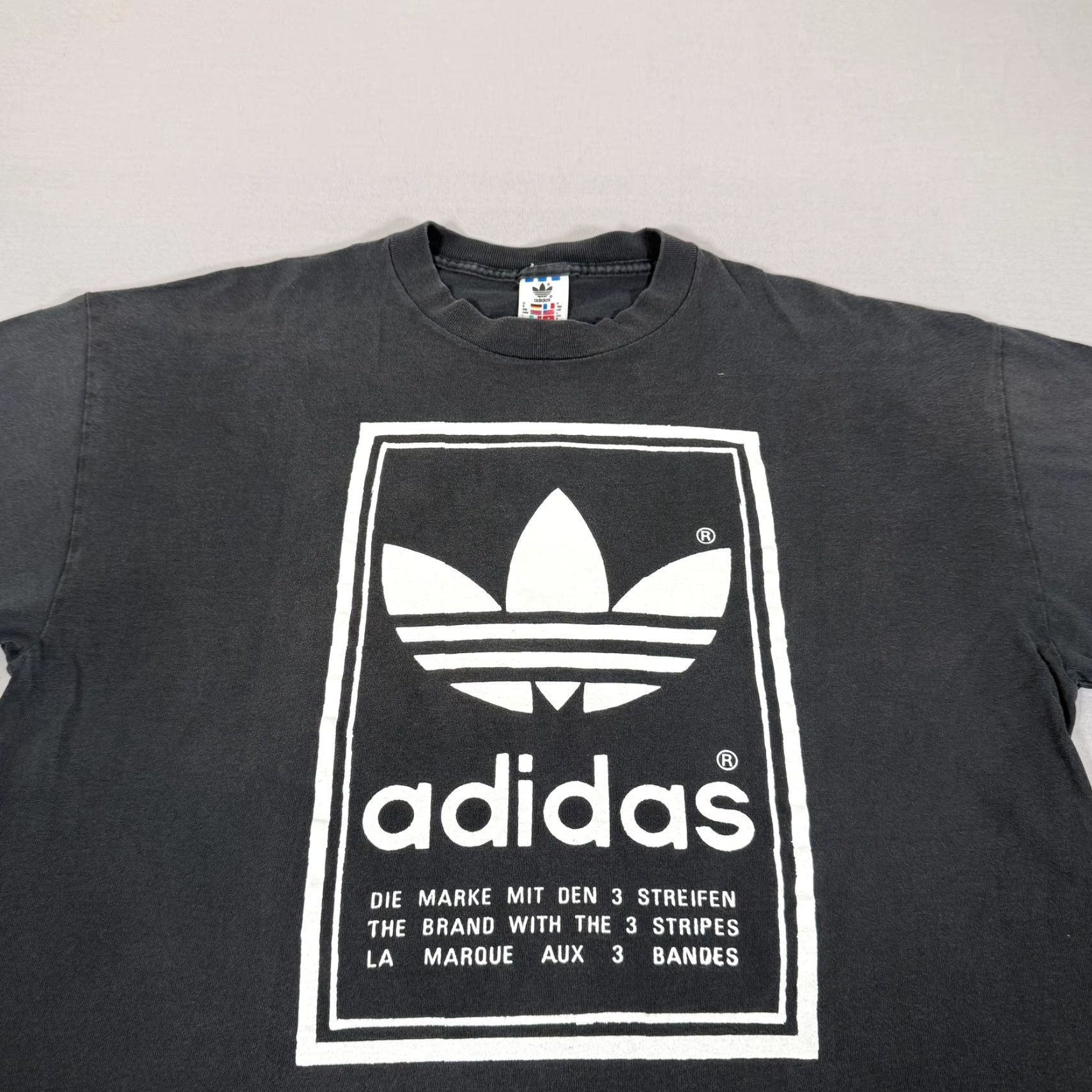 Adidas VINTAGE adidas Shirt Mens Large Black Trefoil 90s Tee Crew Neck Short Sleeve Graphic Print Leather? No. Size US L / EU 52-54 / 3 - 2 Thumbnail
