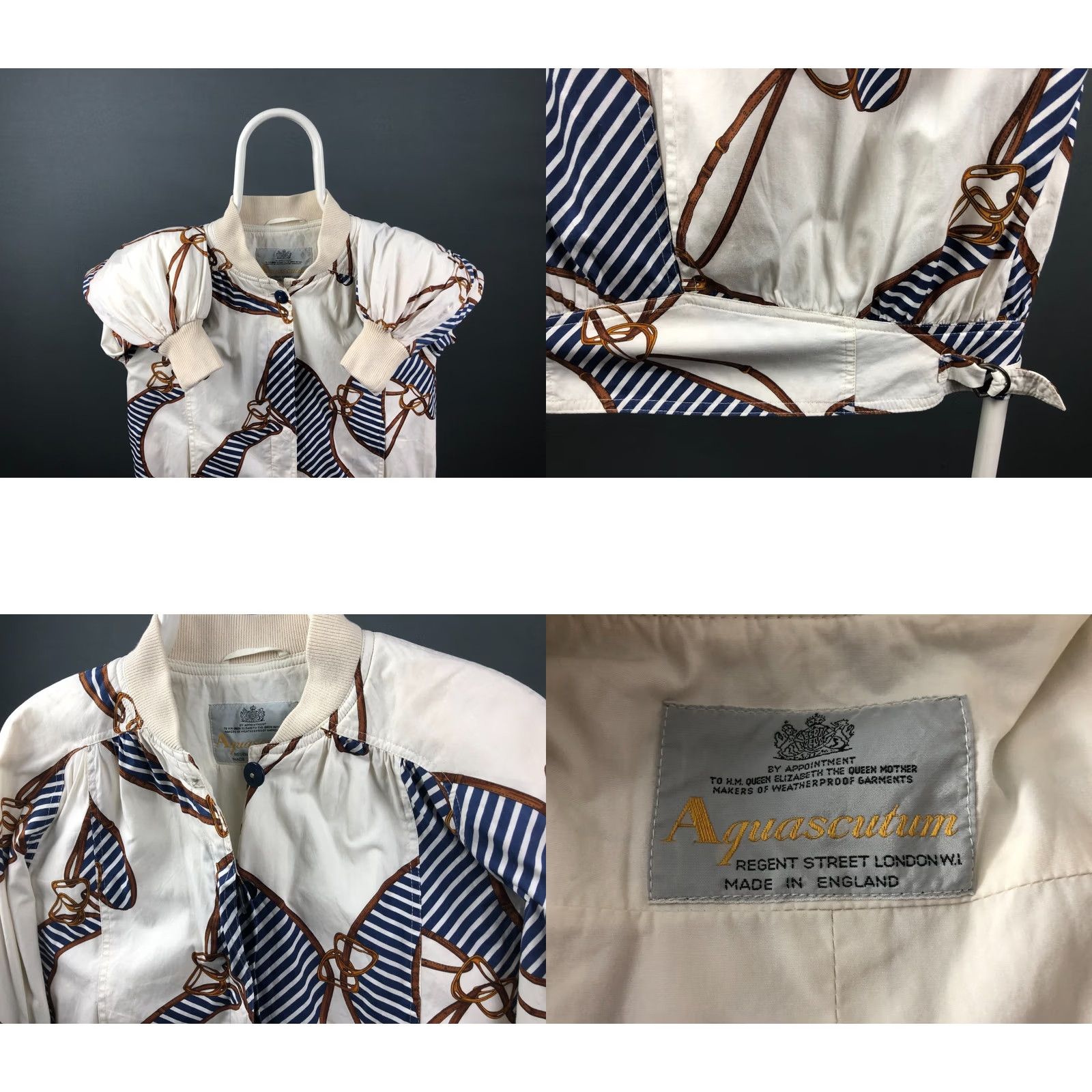 Aquascutum VINTAGE Aquascutum Bomber Jacket Ivory Patterned Polyester Women's Size ONE SIZE - 8 Thumbnail