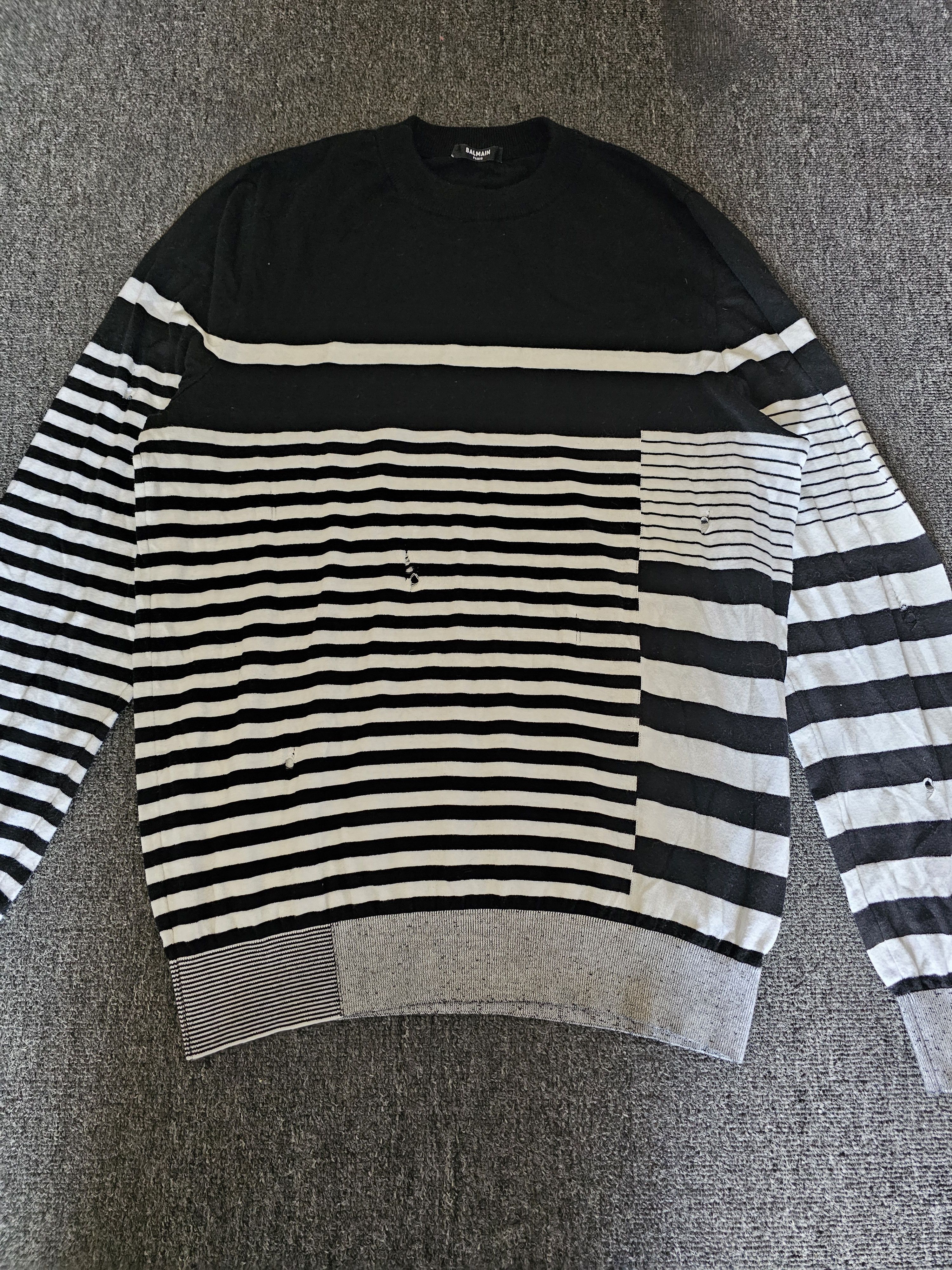 Balmain Balmain Men's Distressed Striped Patchwork Sweater Size L Size US L / EU 52-54 / 3 - 2 Thumbnail