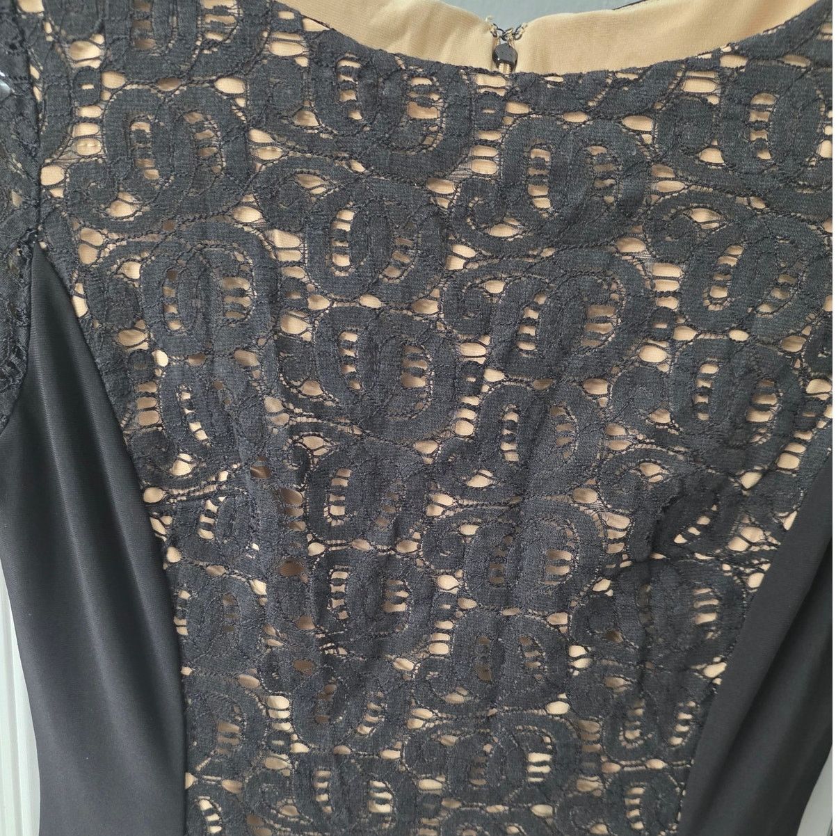 Anne Klein Anne Klein Black/Beige Short Sleeve Crochet Mini Dress - 2 Size XS / US 0-2 / IT 36-38 - 3 Thumbnail