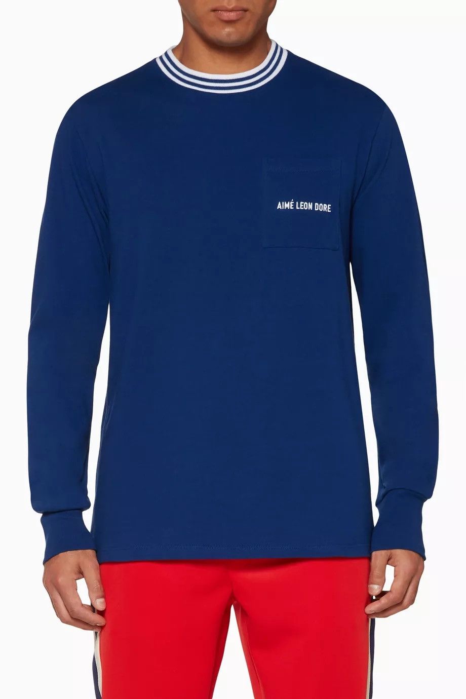 AIMÉ LEON DORE Blue Ribbed Collar T-Shirt