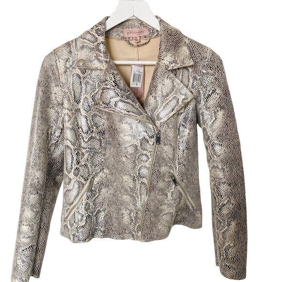 Other Philosophy Snake Skin Print Moto Jacket Size XS / US 0-2 / IT 36-38 - 2 Thumbnail