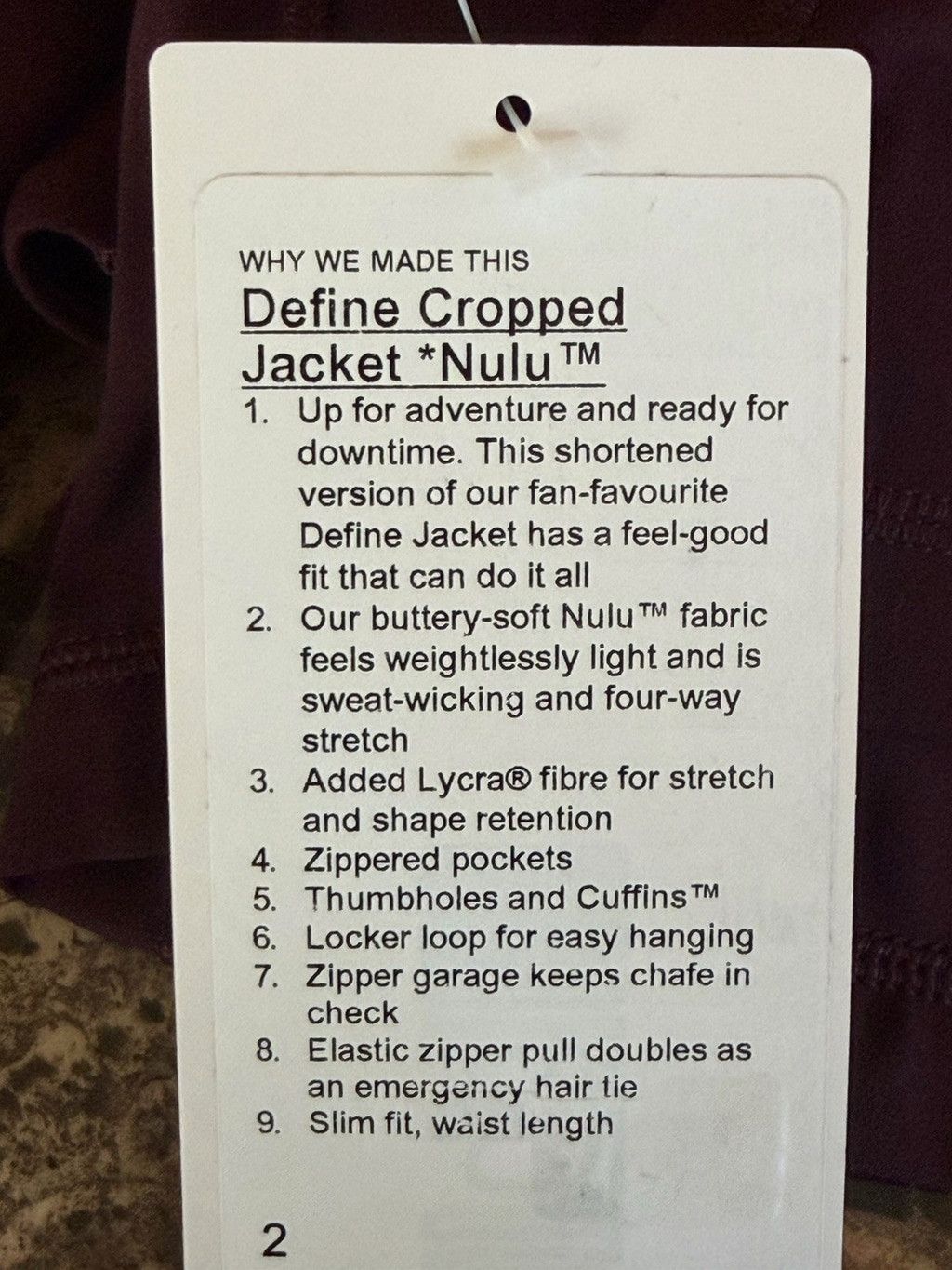 Lululemon LULULEMON DEFINE CROPPED JACKET NULU GOODNIGHT PLUM SIZE 2 Size XS / US 0-2 / IT 36-38 - 6 Thumbnail