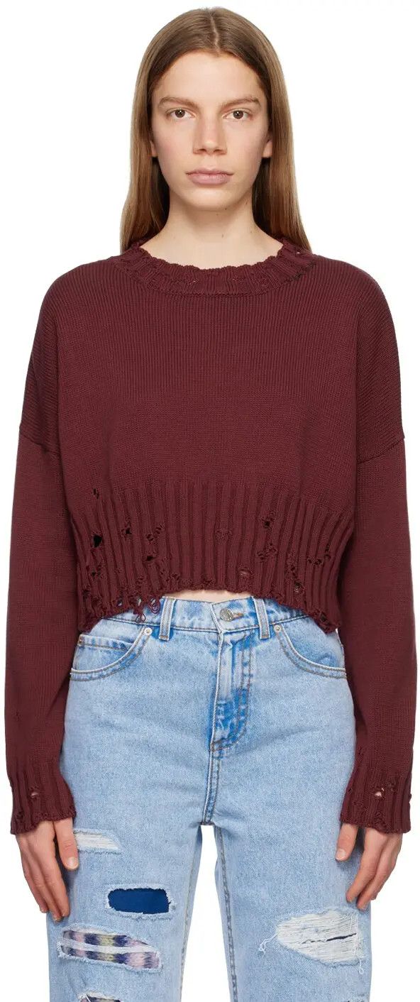 Marni o1w1db10824 Distressed Sweater in Burgundy Size M / US 6-8 / IT 42-44 - 1 Thumbnail