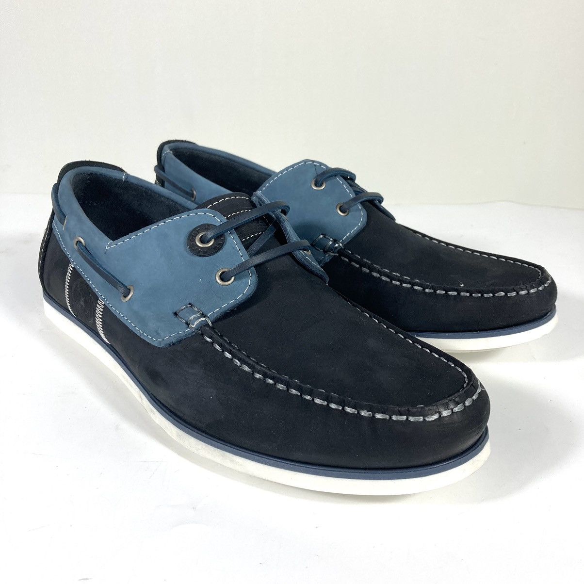 Barbour Mens Leather Suede Wake Boat Shoes Washed Blue 12