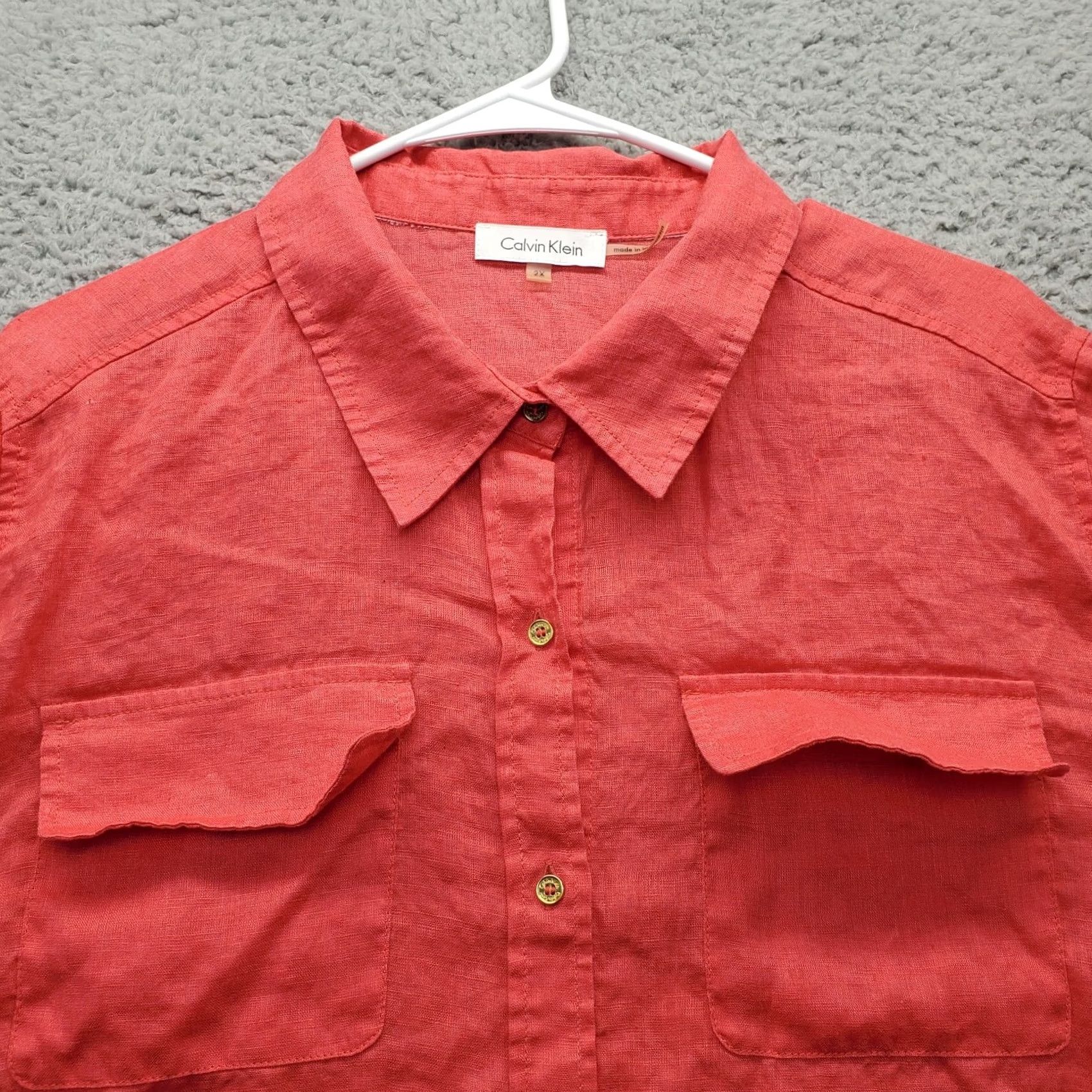 Calvin Klein Calvin Klein Shirt Womens 2X Pink Roll Tab Sleeve Chest Pockets Button-Up Size XXL / US 16-18 / IT 52-54 - 5 Thumbnail