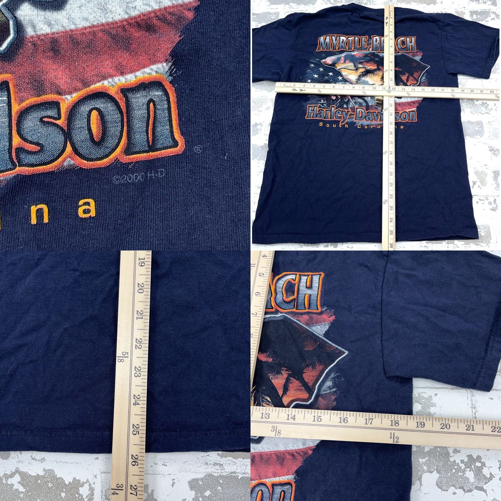 Harley Davidson Harley-Davidson Shirt Men Medium Blue Tee Biker Myrtle Beach American Flag Retro 80s USA Logo Graphic Print Short Sleeve Crew Neck Vintage: No Size US M / EU 48-50 / 2 - 8 Thumbnail