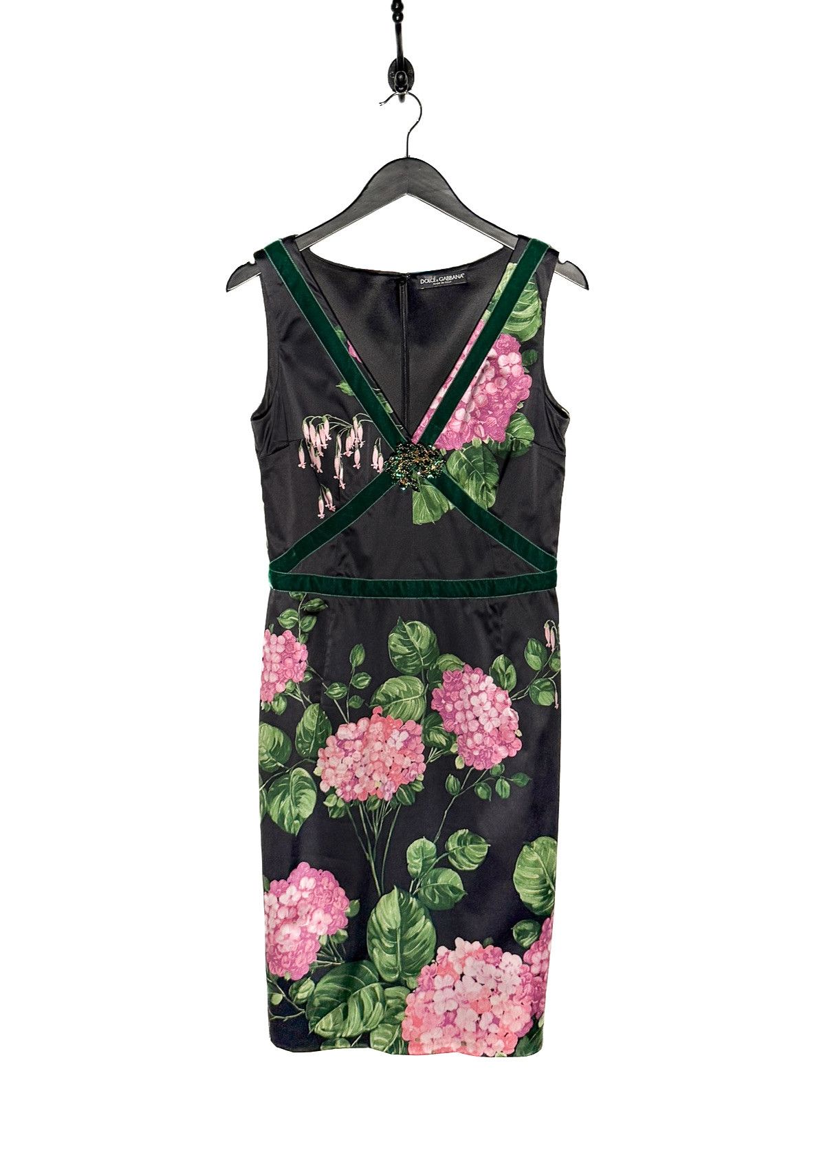 Dolce & Gabbana Dolce & Gabbana Floral Print Velvet Trim Brooch Accent Dress Size M / US 6-8 / IT 42-44 - 1 Thumbnail