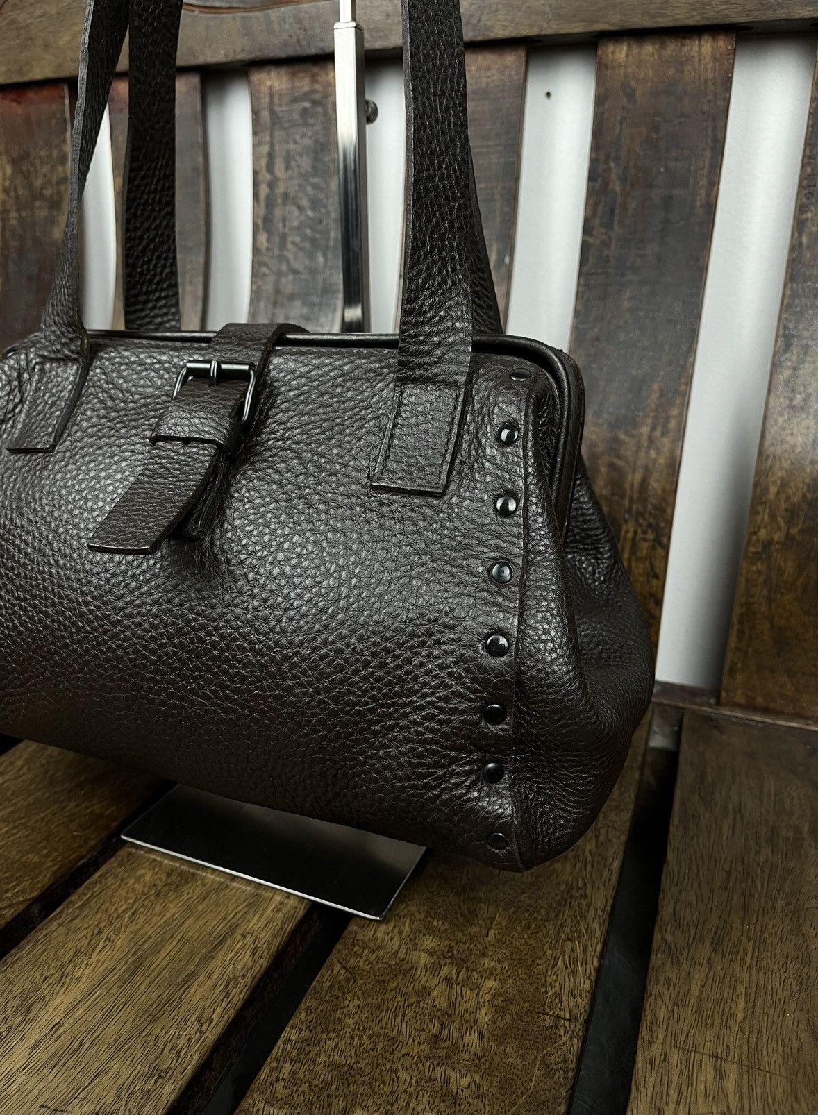 Miu Miu 90s Studded Grained Leather Shoulder Bag - Archive