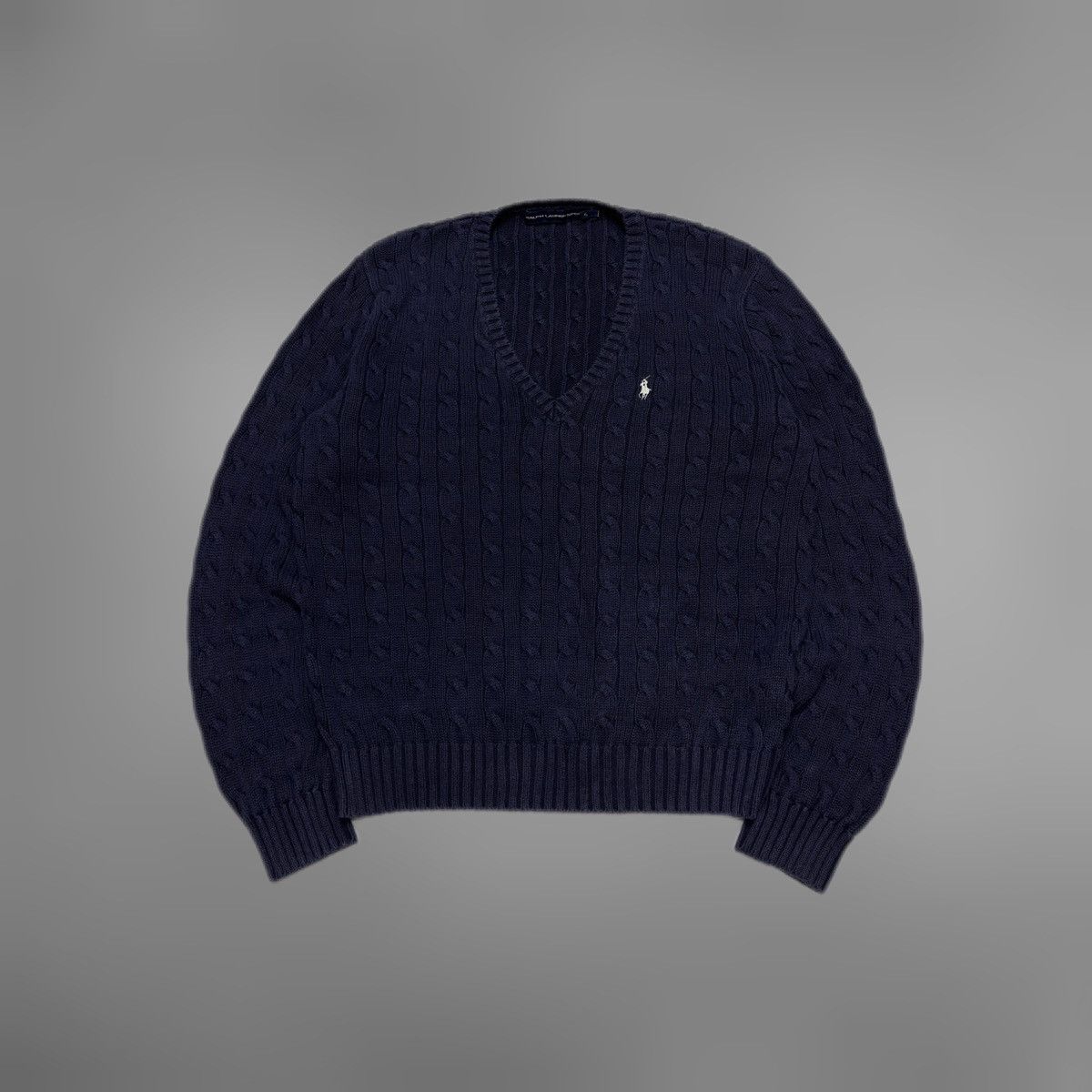 Polo Ralph Lauren Polo Ralph Lauren cable knit blue navy v-neck sweater Size XL / US 12-14 / IT 48-50 - 1 Thumbnail