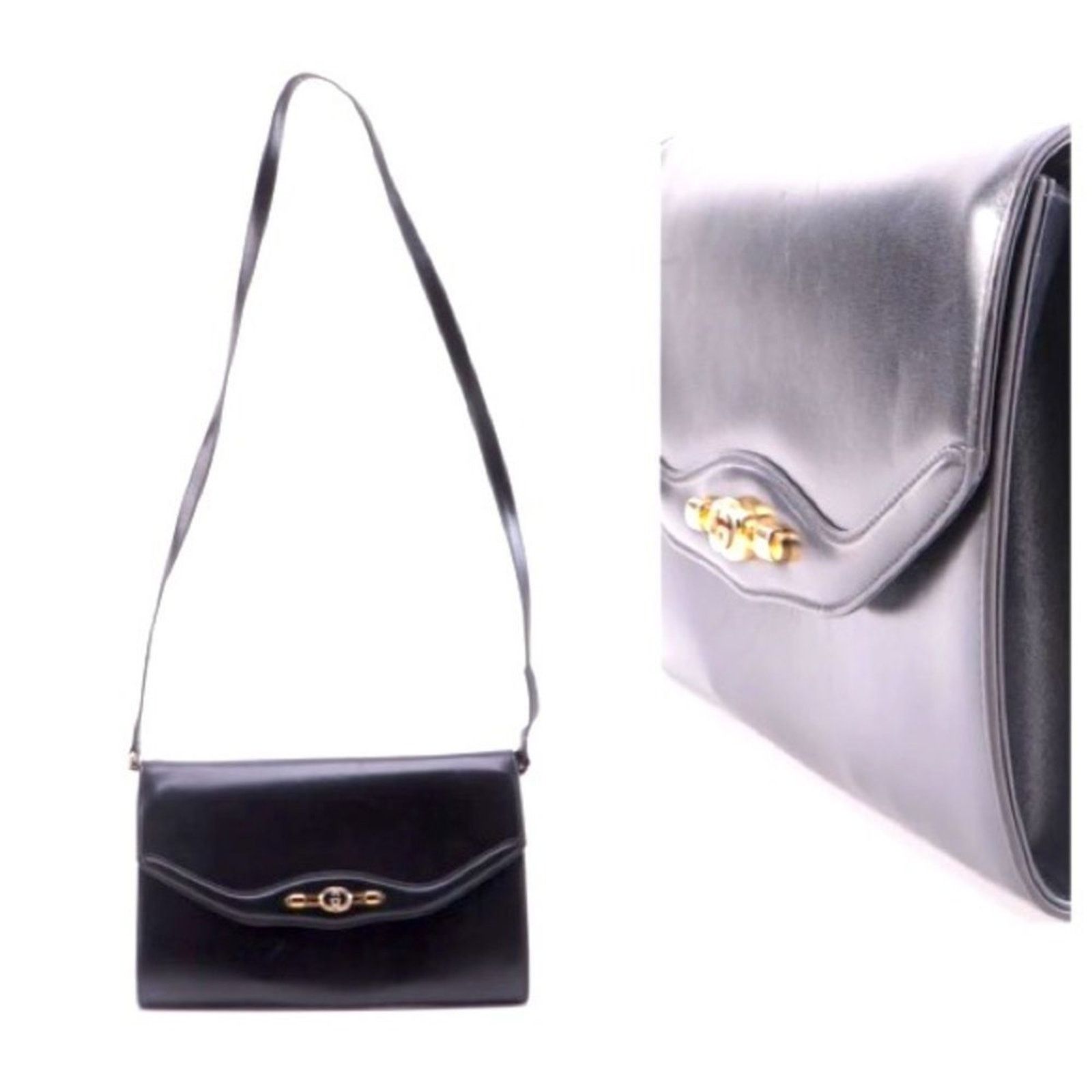 Gucci GUCCI Vintage Black Leather Clutch Convertible Crossbody Size ONE SIZE - 1 Thumbnail