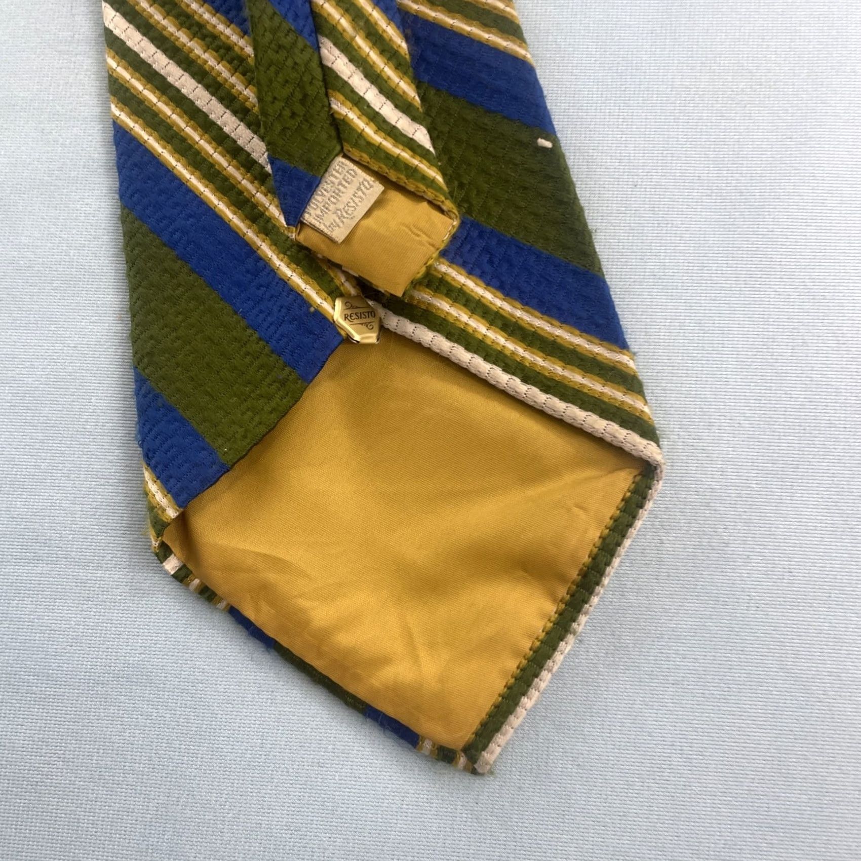 Vintage VINTAGE Resisto 70s Extra Wide Necktie 5" Kipper Repp Stripe Green Blue 58" Woven Tie Capsule UltraWide Necktie Men Designer Vintage 1970s Size ONE SIZE - 5 Thumbnail