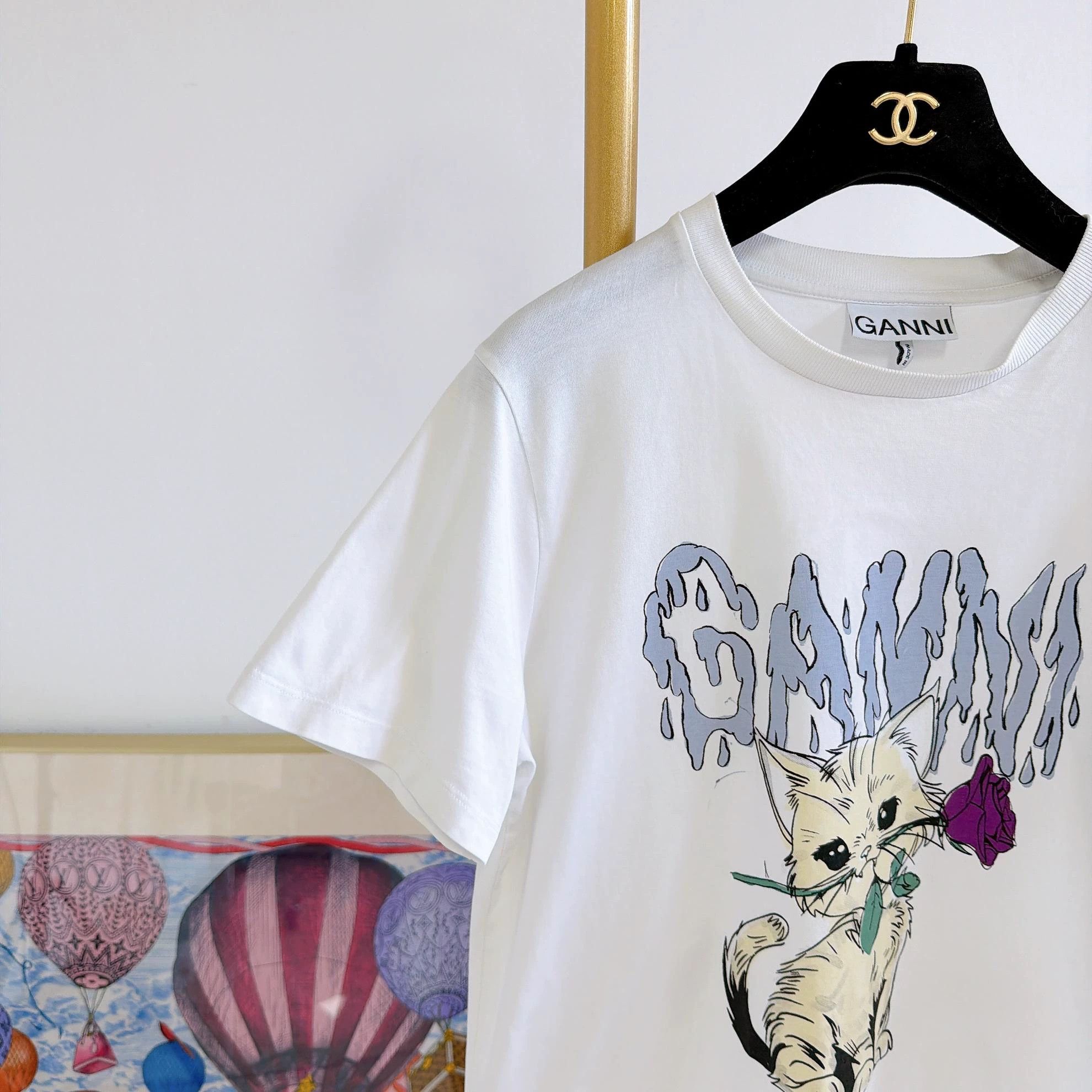 Ganni Ganni White Cat Graphic Tee XS 8204 Size XS / US 0-2 / IT 36-38 - 3 Thumbnail