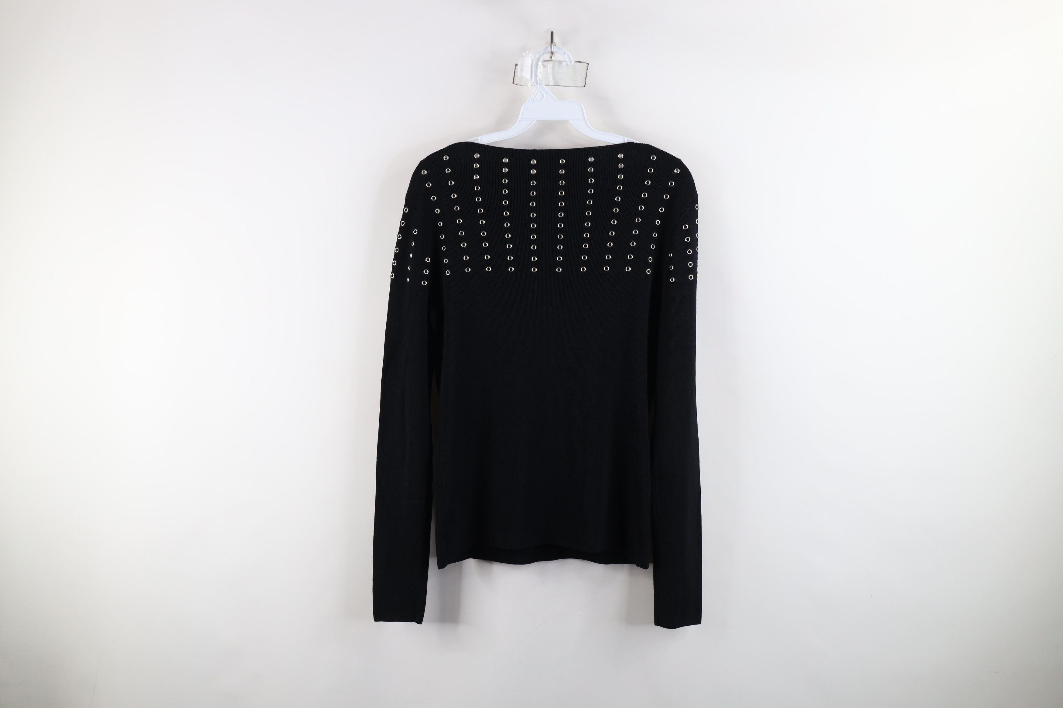 Vintage Vintage 90s Cache Rivet Ribbed Knit Stretch Sweater Black Size M / US 6-8 / IT 42-44 - 10 Thumbnail
