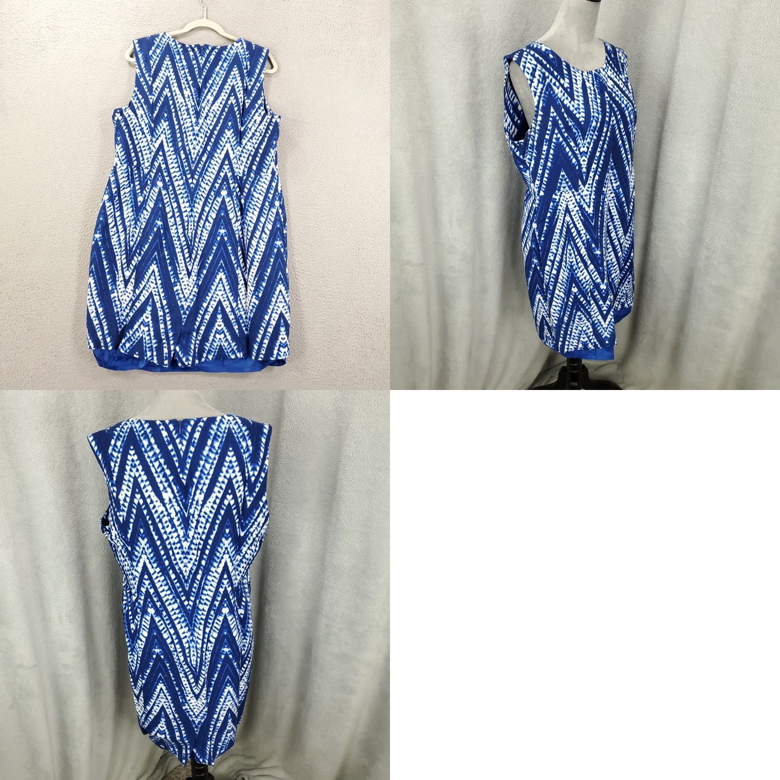Calvin Klein Calvin Klein Linen Dress Womens Size 16 Blue White Zig Zag Tie Dye Lined Dress Size XXL / US 16-18 / IT 52-54 - 8 Thumbnail