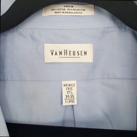Van Heusen Poplin Lt Blue Collared Long Slv Button-Up Shirt 17.5/34-35 Size US XL / EU 56 / 4 - 6 Thumbnail