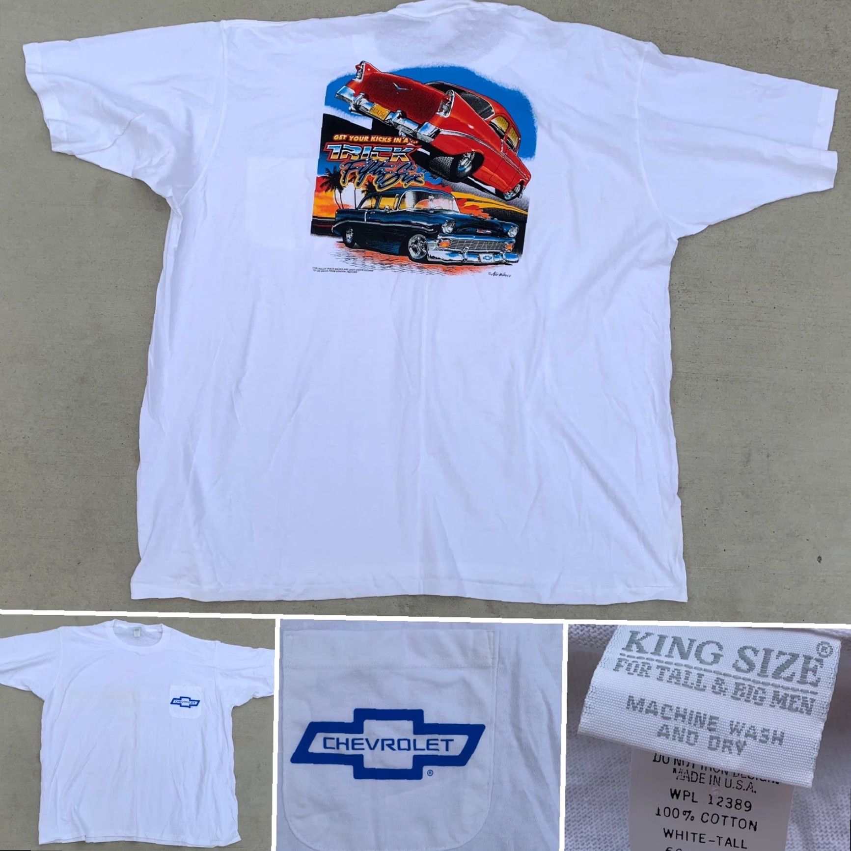 Vintage VINTAGE Chevrolet Pocket Tee T-Shirt 5XL White Men Pocket Chevrolet 50s Retro Classic Cars Vintage Tee Size US XXL / EU 58 / 5 - 2 Thumbnail