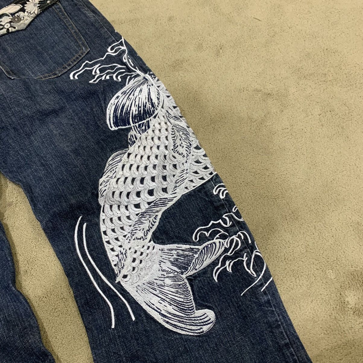 Karakuri Tamashii Vintage Karakuri Tamashii Koi Fish Embroidered Jeans Pants Size US 34 / EU 50 - 18 Thumbnail