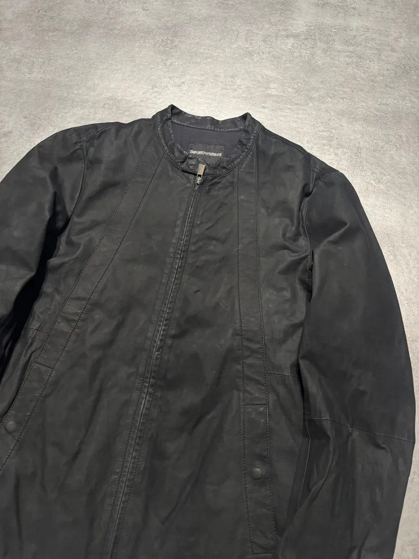Emporio Armani × Vintage SS2014 Emprio Armani Elevated Black Leather Jacket Size US L / EU 52-54 / 3 - 2 Thumbnail