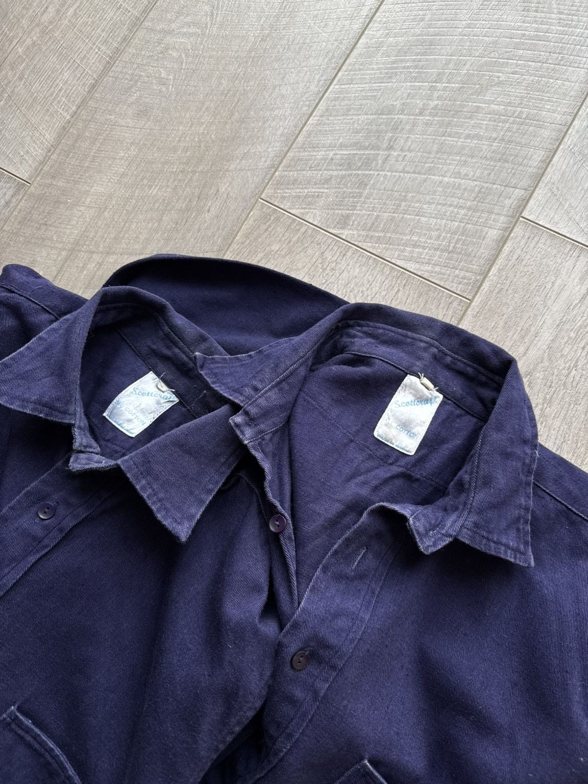 Vintage Soft Dark Blue Work Shirt by Scottcraft Washed Cotton Twill Size US L / EU 52-54 / 3 - 12 Thumbnail