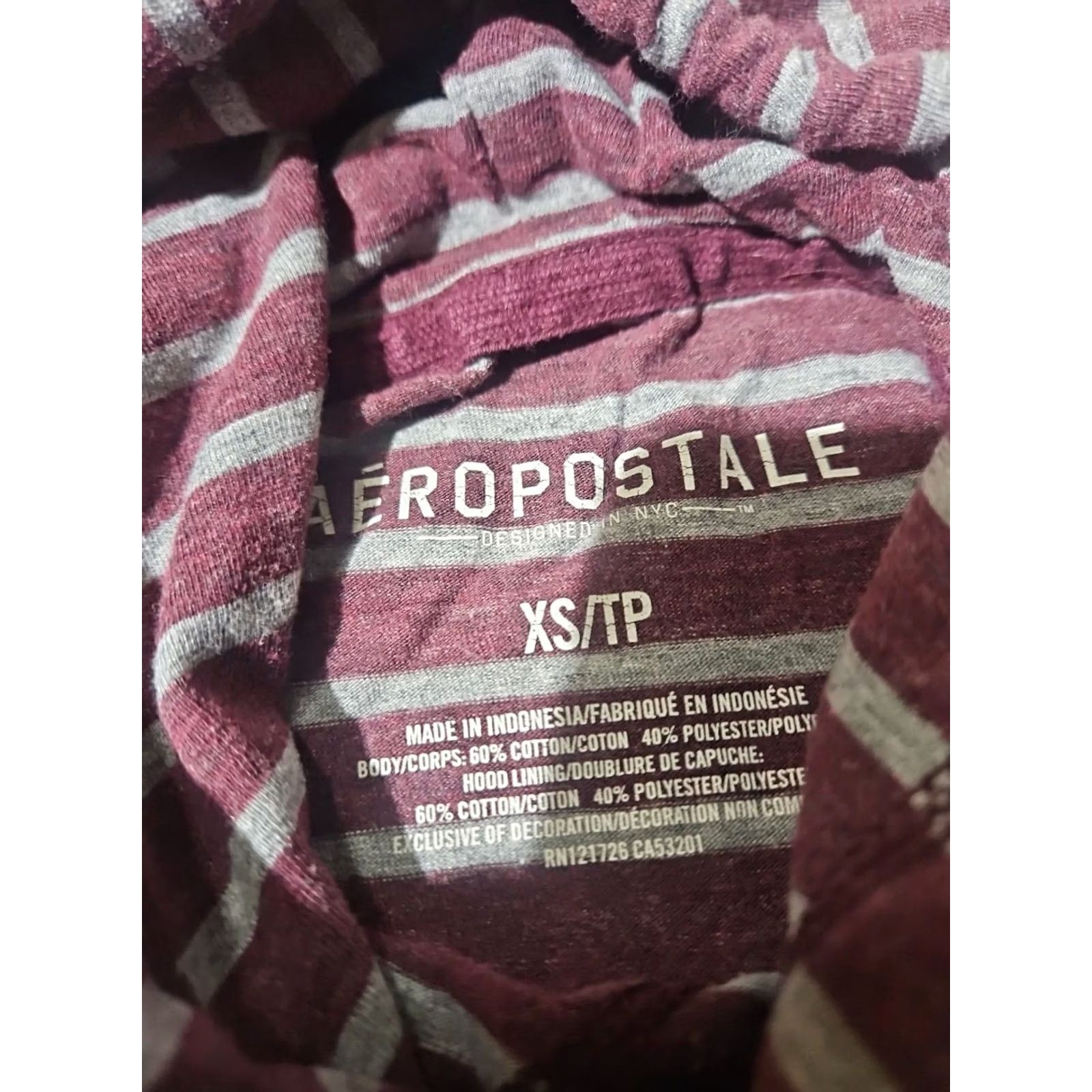 Aeropostale AeroPOSTALE Hoodie Mens XS Red Burgundy Gray Stripe Pullover Hooded Sleeveless Tank Top Size US XS / EU 42 / 0 - 5 Thumbnail