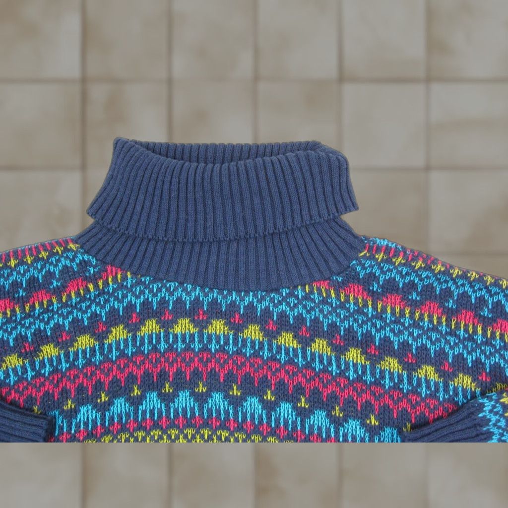 Vintage Dominic & Maria Sweater Womens M Blue Fair Isle Turtleneck Pullover Vintage 90s Casual Knit Cotton USA Womens Size M / US 6-8 / IT 42-44 - 1 Thumbnail