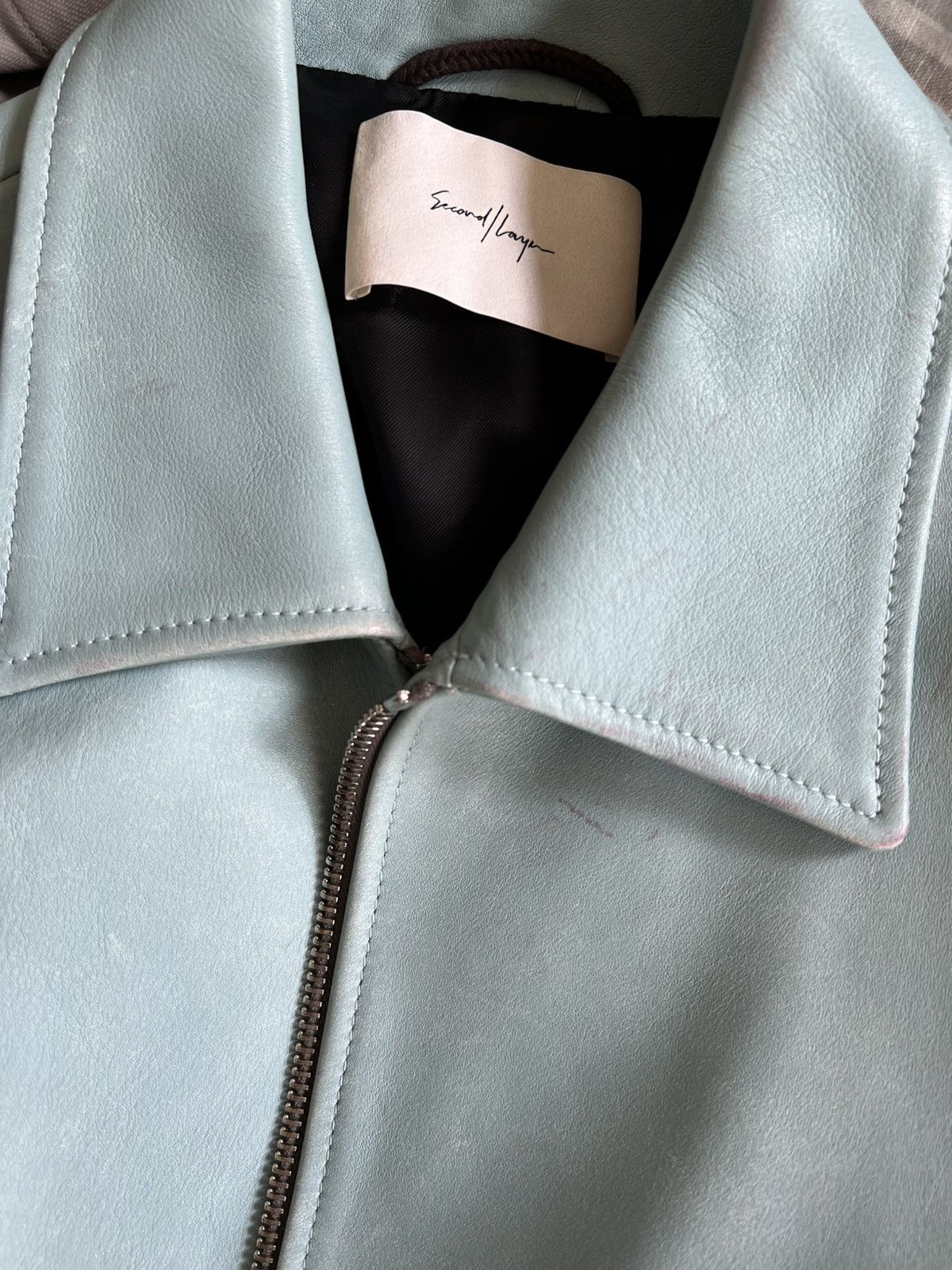 Second/Layer Cropped Leather Jacket in light blue Size US XL / EU 56 / 4 - 13 Thumbnail