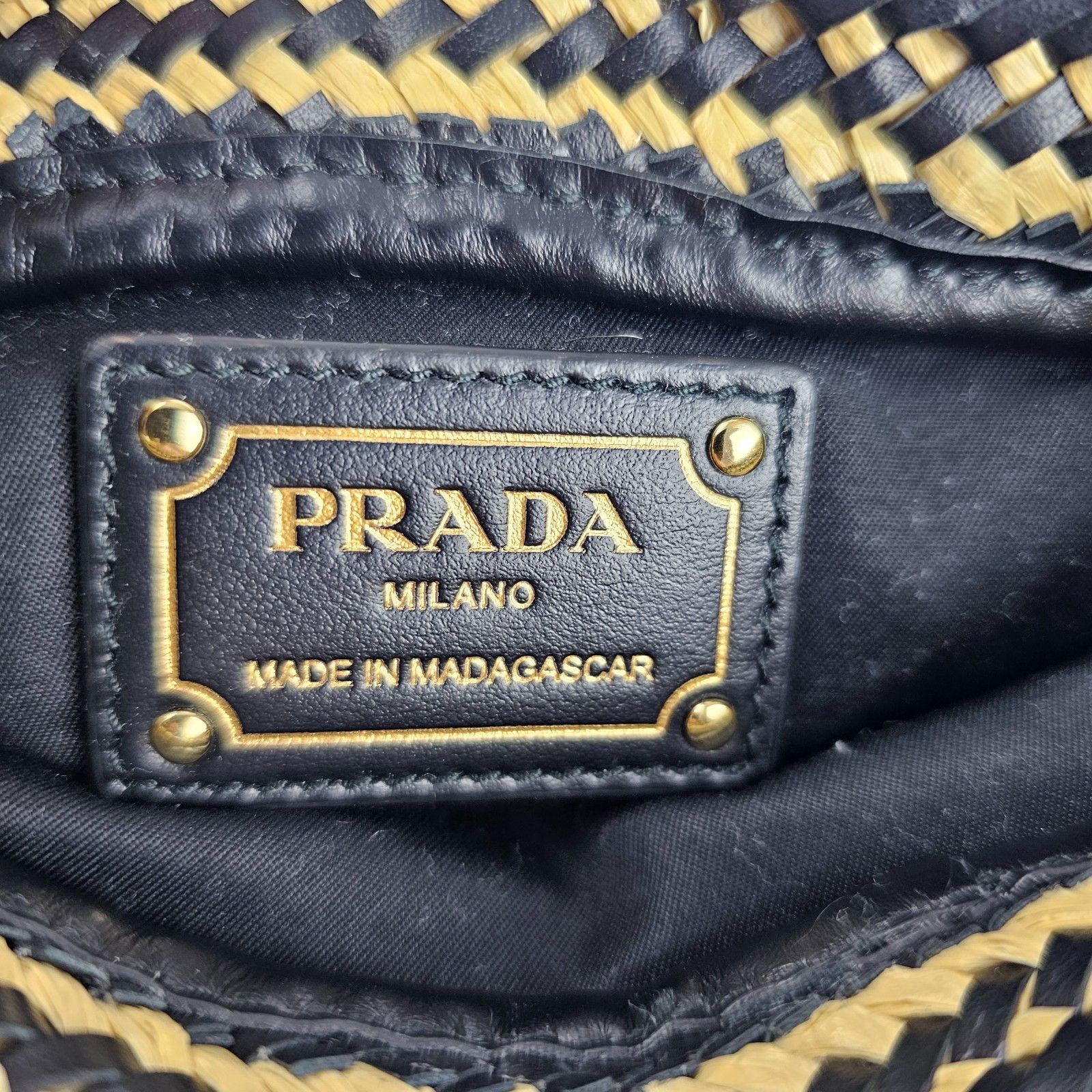 Prada PRADA Two-Tone Striped Black Yellow Raffia Shopper Shoulder Size ONE SIZE - 5 Thumbnail