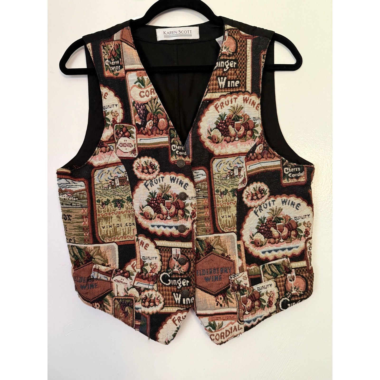 Vintage Black Beige Tapestry Fruit Wine Vest Jacket Whimsygoth Med Size M / US 6-8 / IT 42-44 - 1 Thumbnail