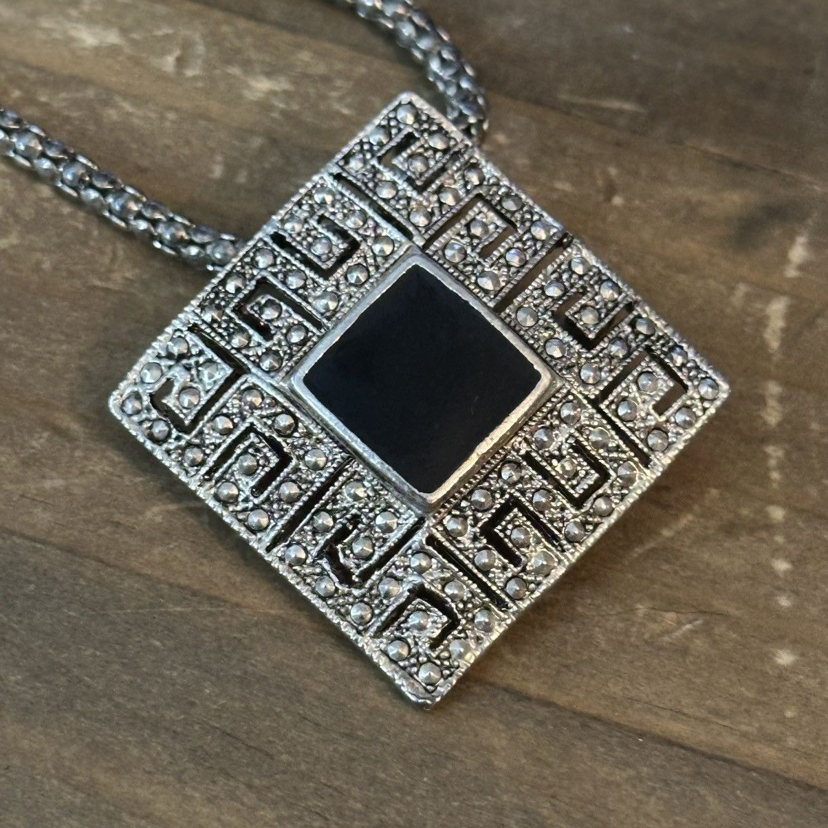 Other Silver tone square marcasite pendant/brooch necklace Size ONE SIZE - 3 Thumbnail