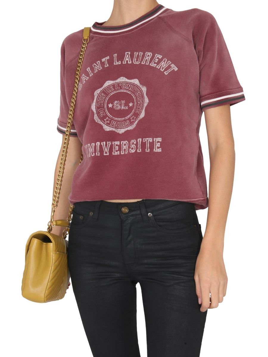 Saint Laurent Paris o1b1hav111124 Université Sweatshirt in Red Size L / US 10 / IT 46 - 5 Thumbnail
