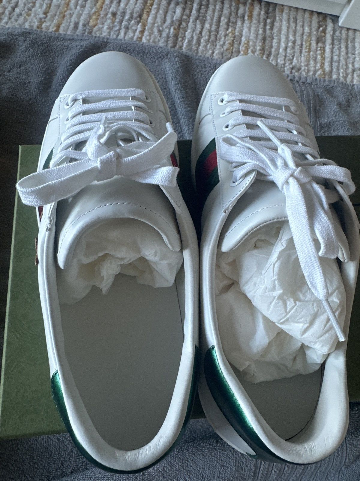 Gucci GUCCI Ace Leather Sneaker • White / Green-Red Web Stripe Size US 8.5 / EU 41-42 - 6 Thumbnail
